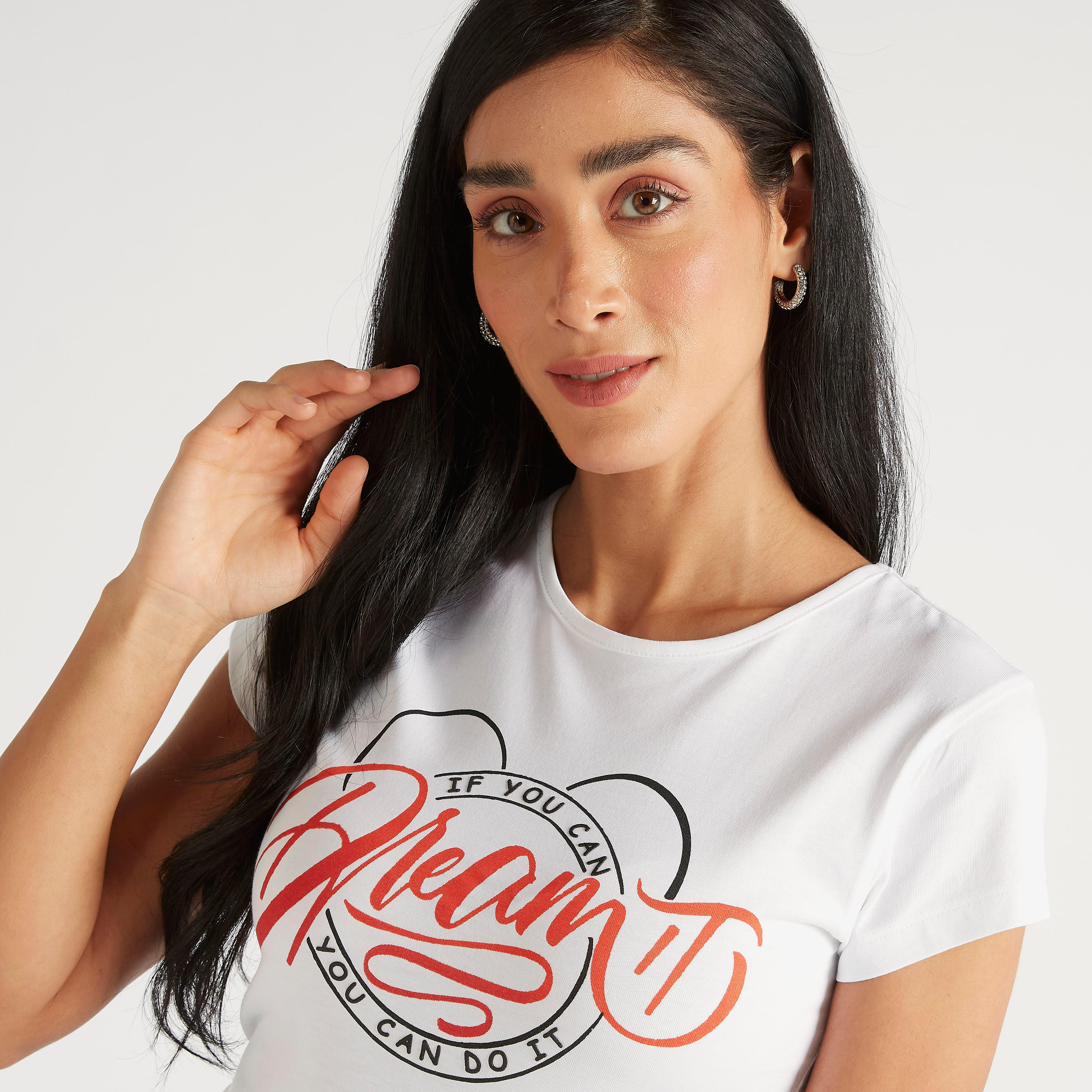 Printed Round Neck T-shirt with Cap Sleeves-women-clothing-tshirts-image-1