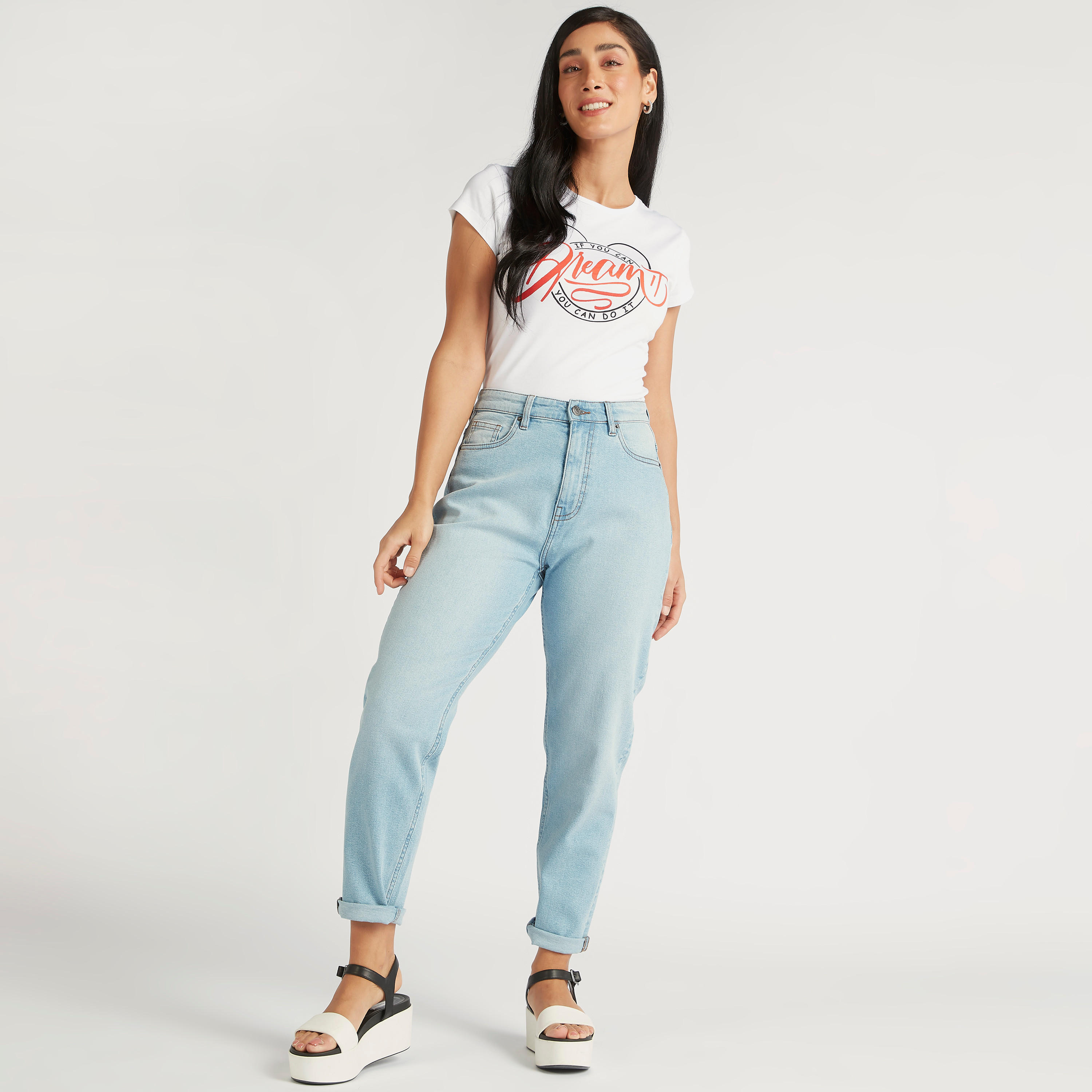 Printed Round Neck T-shirt with Cap Sleeves-women-clothing-tshirts-image-2