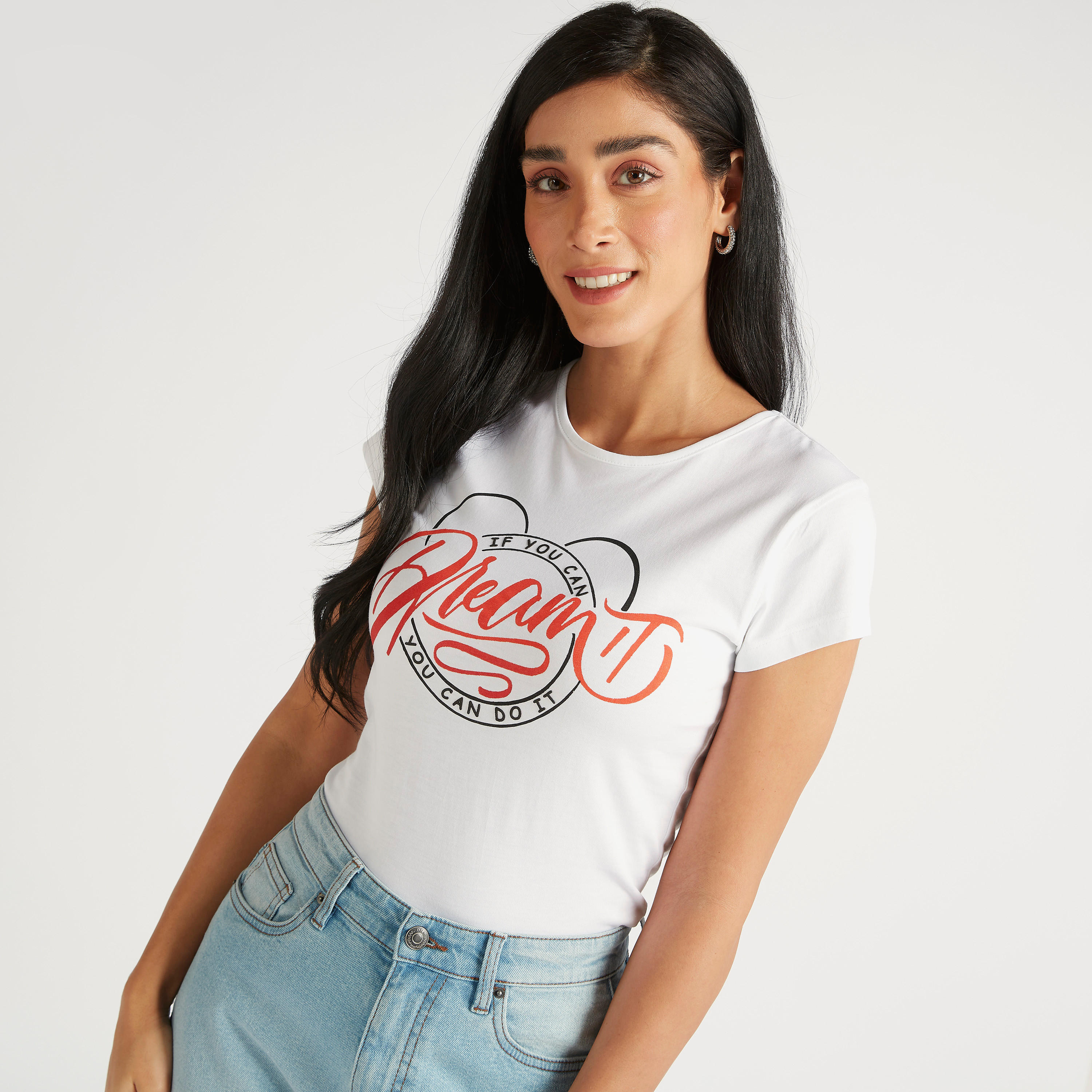Printed Round Neck T-shirt with Cap Sleeves-women-clothing-tshirts-image-3