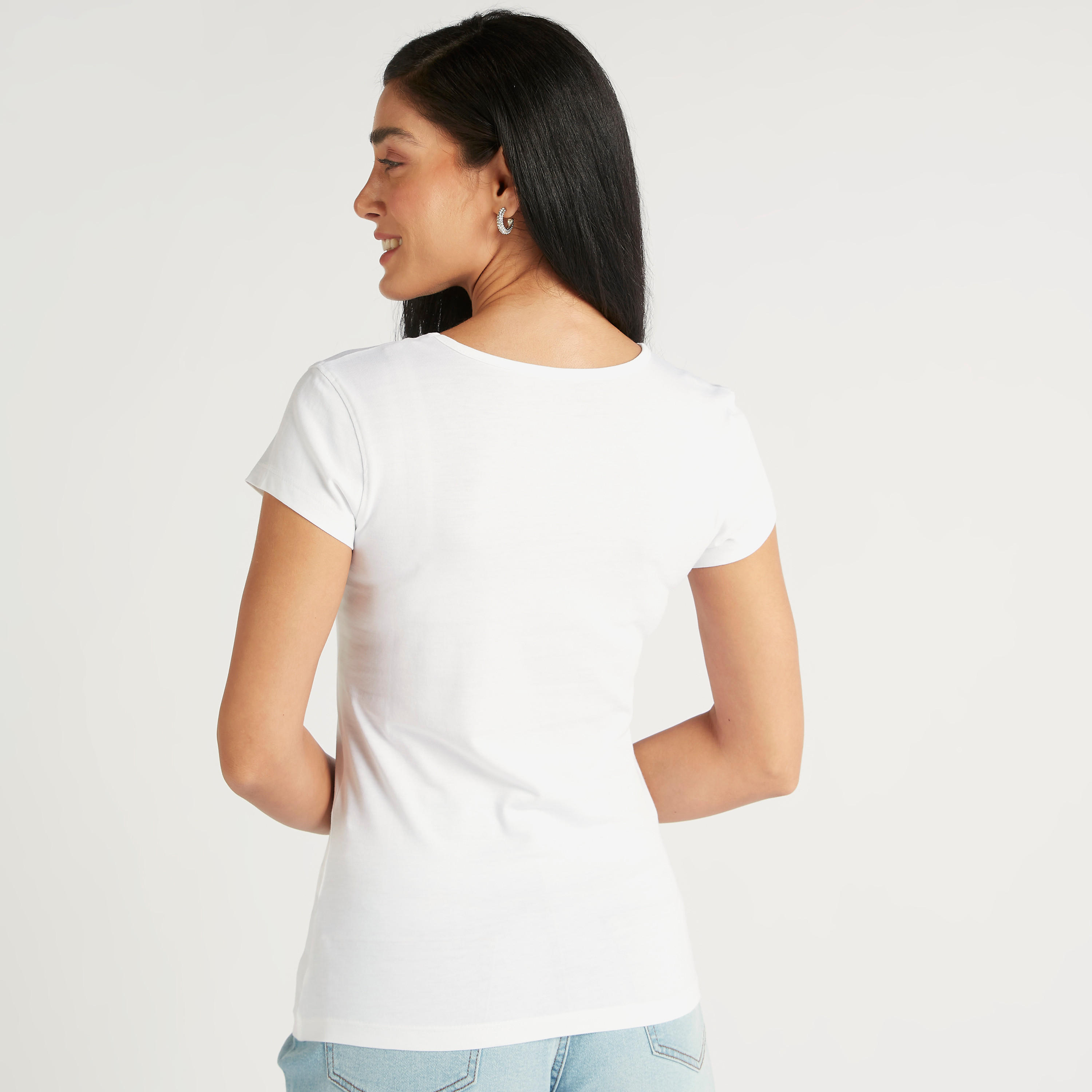 Printed Round Neck T-shirt with Cap Sleeves-women-clothing-tshirts-image-4