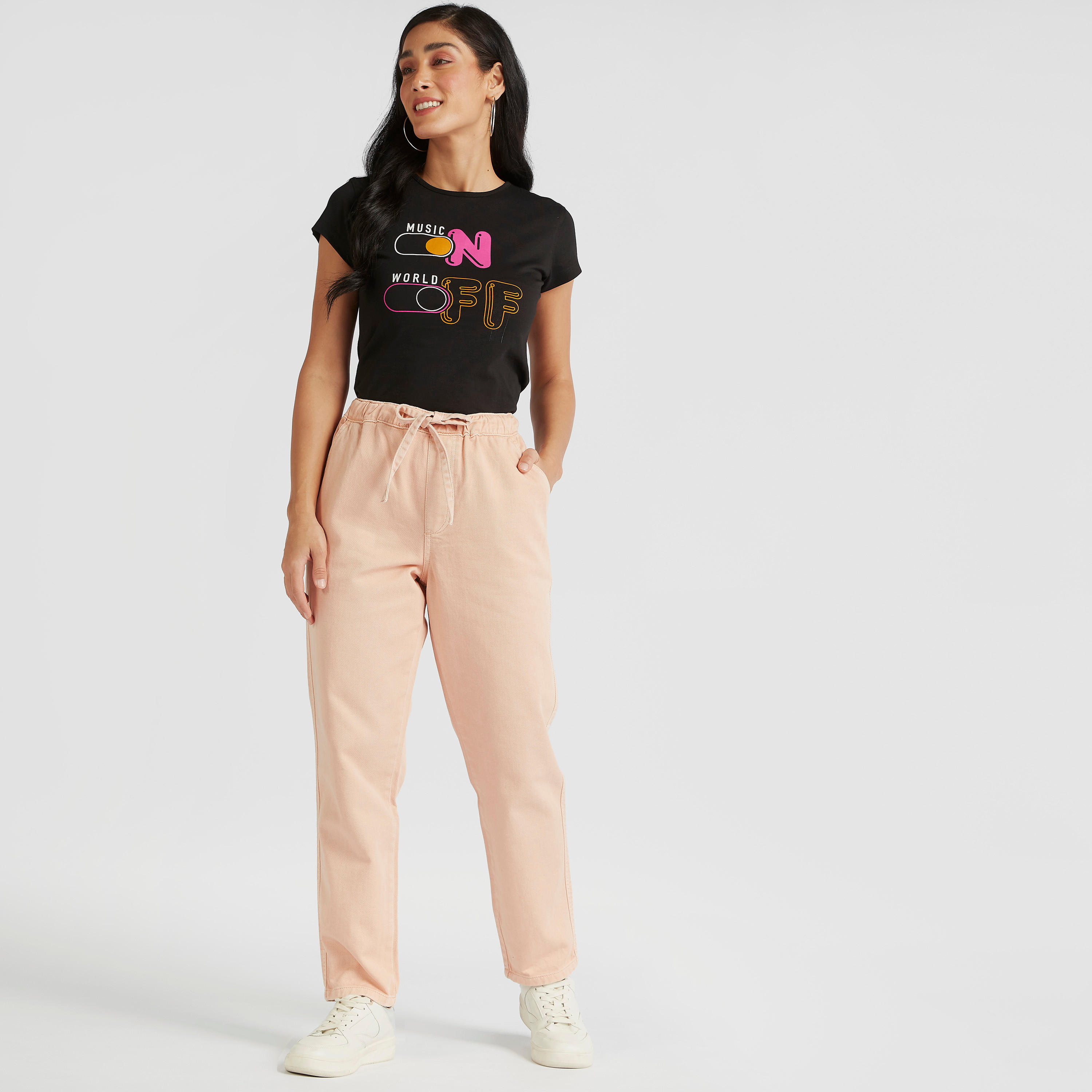 Printed Crew Neck T-shirt with Cap Sleeves-women-clothing-tshirts-image-2
