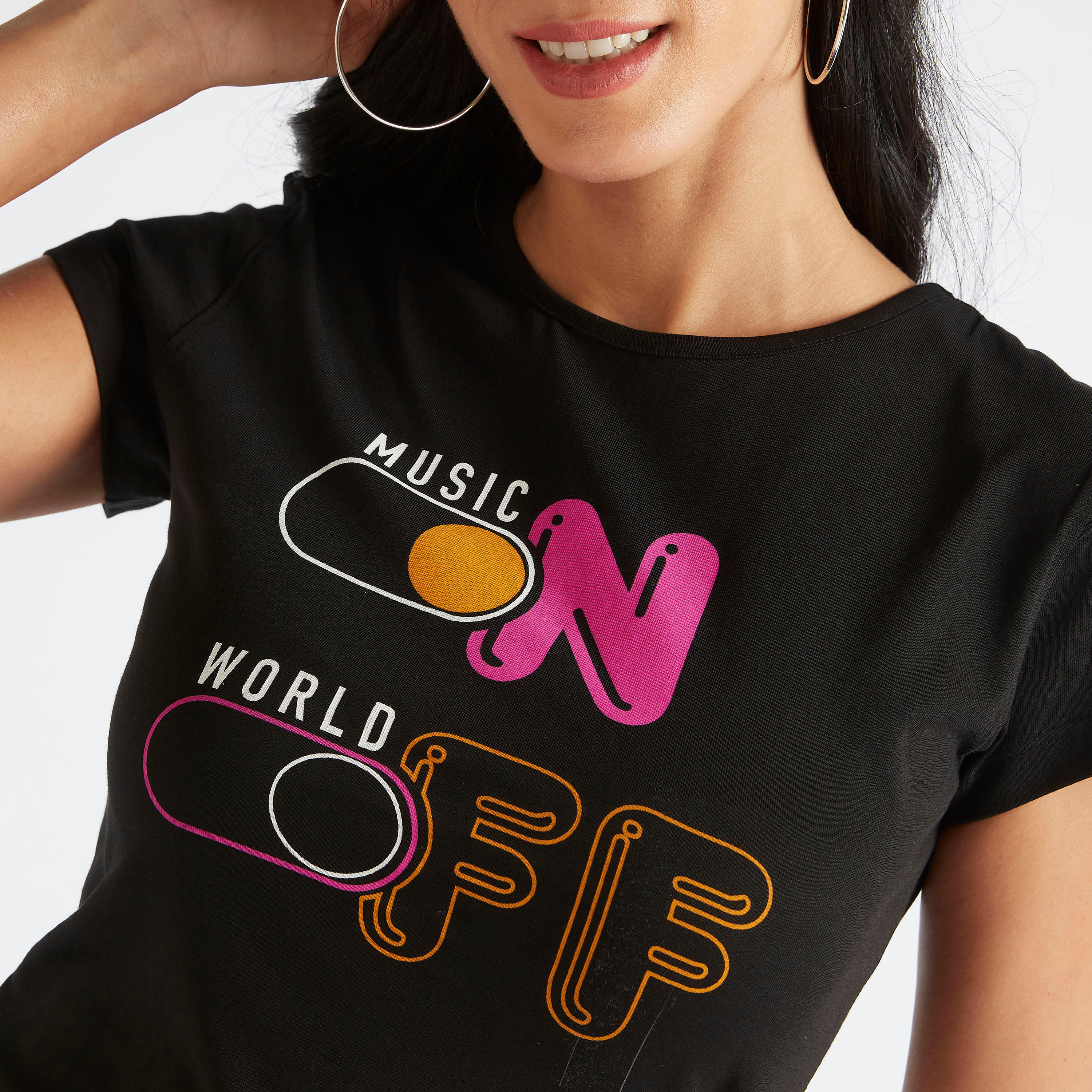 Printed Crew Neck T-shirt with Cap Sleeves-women-clothing-tshirts-image-3