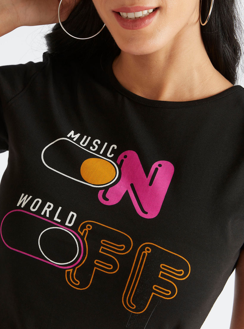 Printed Crew Neck T-shirt with Cap Sleeves-women-clothing-tshirts-image-3