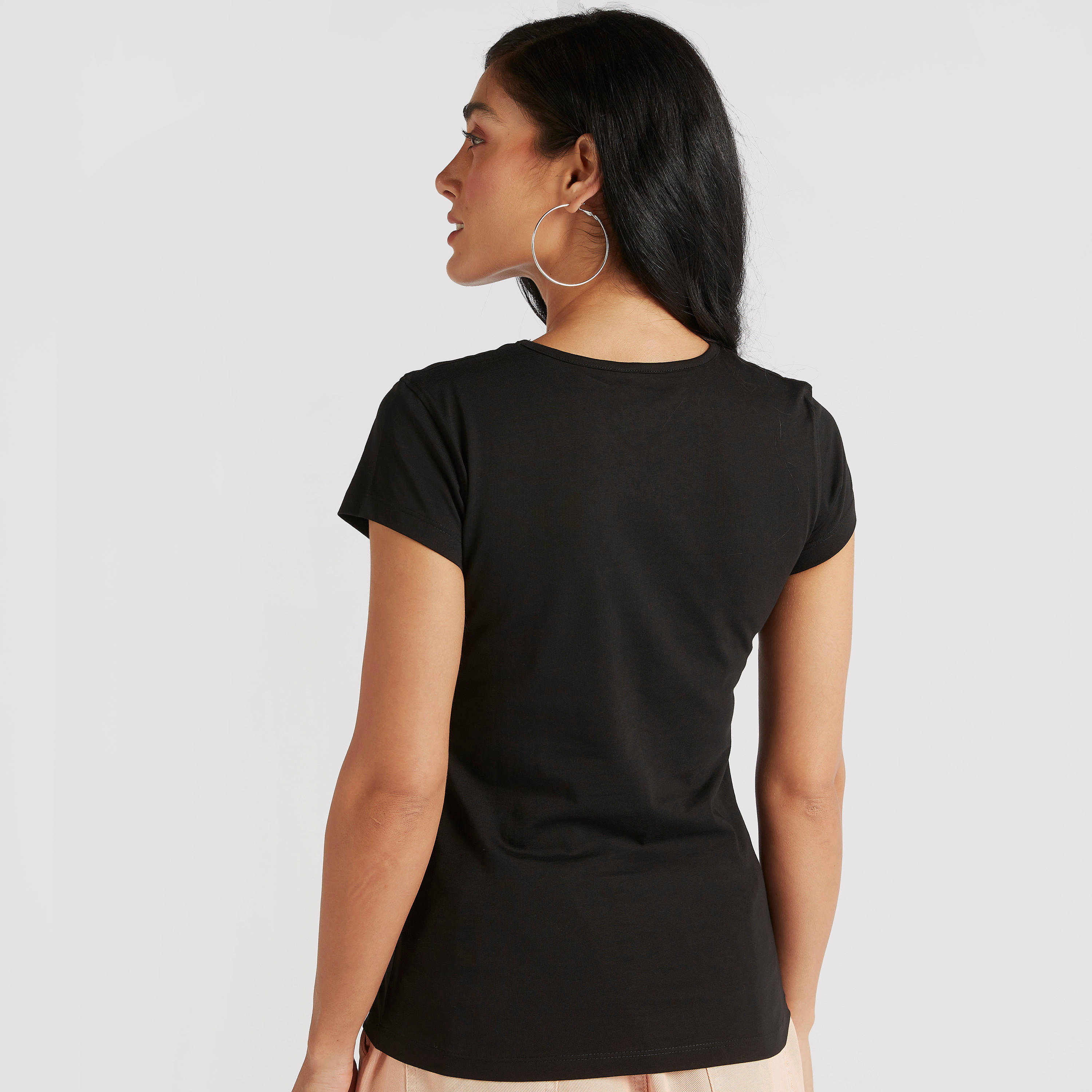Printed Crew Neck T-shirt with Cap Sleeves-women-clothing-tshirts-image-4