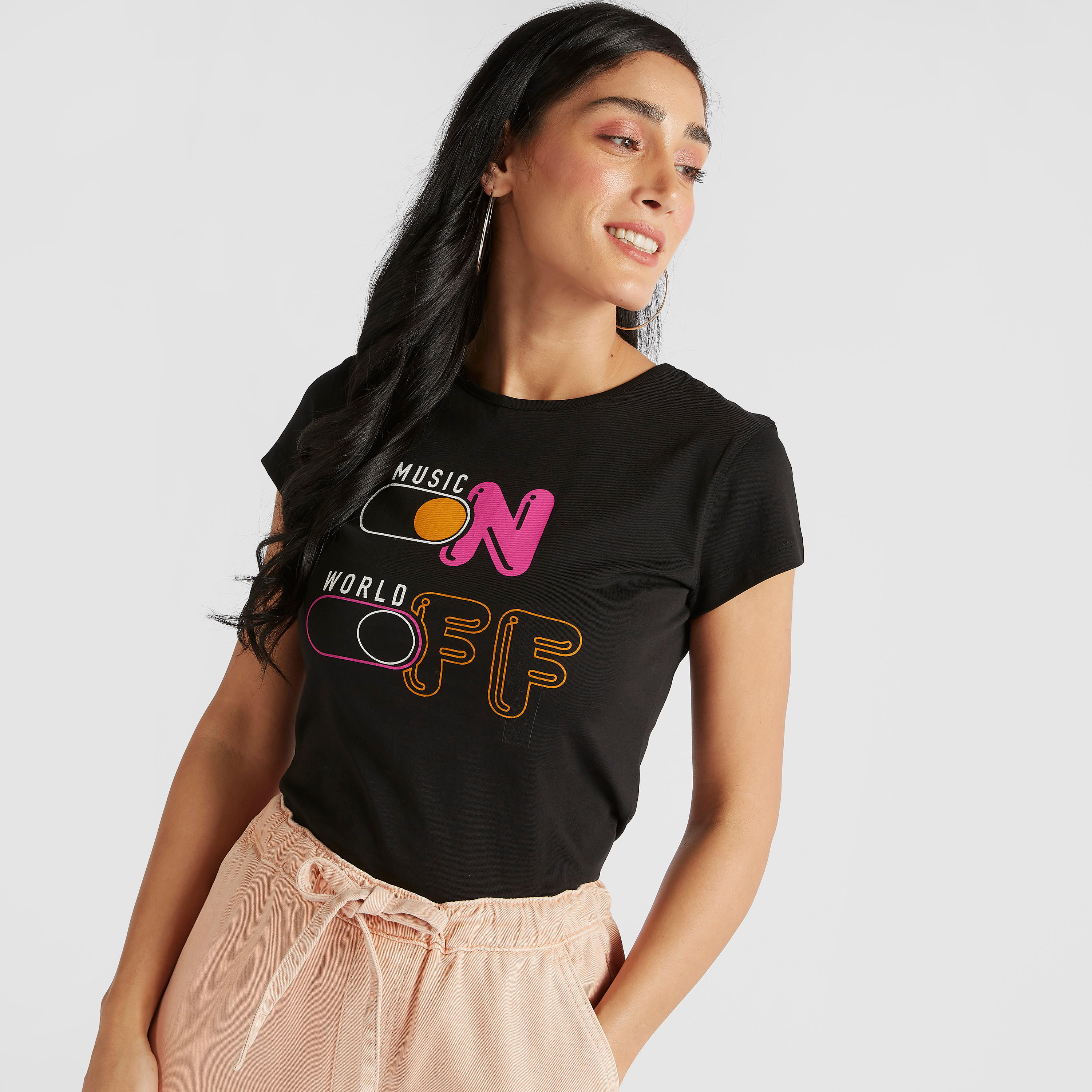 Printed Crew Neck T-shirt with Cap Sleeves-women-clothing-tshirts-image-5
