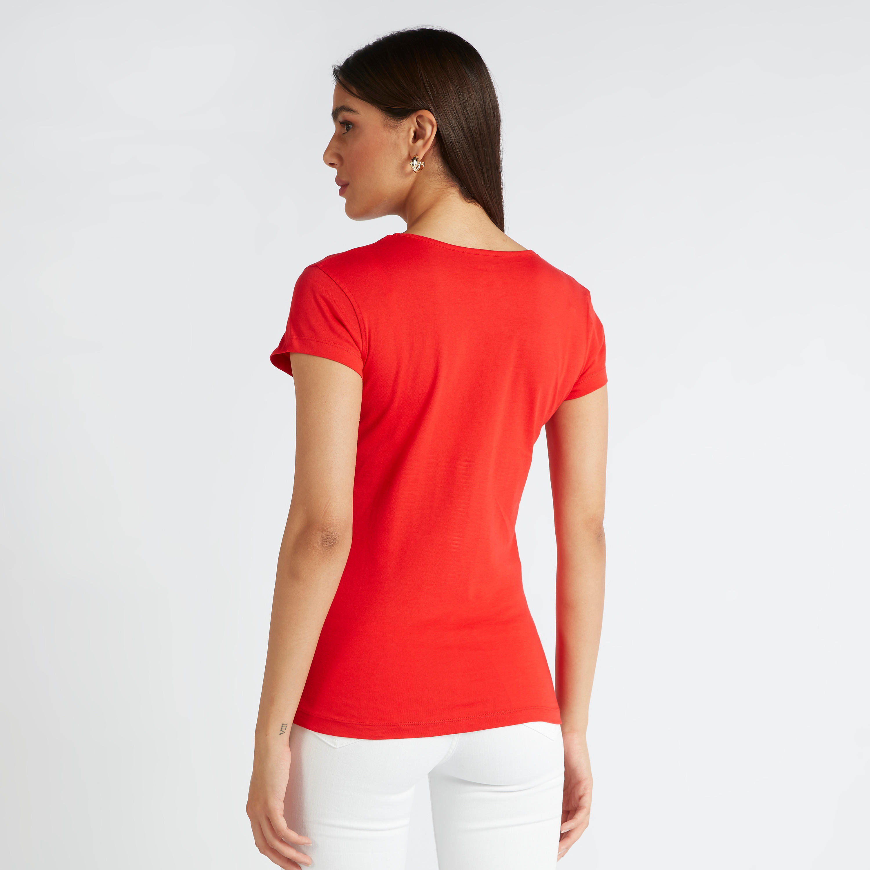 Printed Crew Neck T-shirt with Cap Sleeves-women-clothing-tshirts-image-4