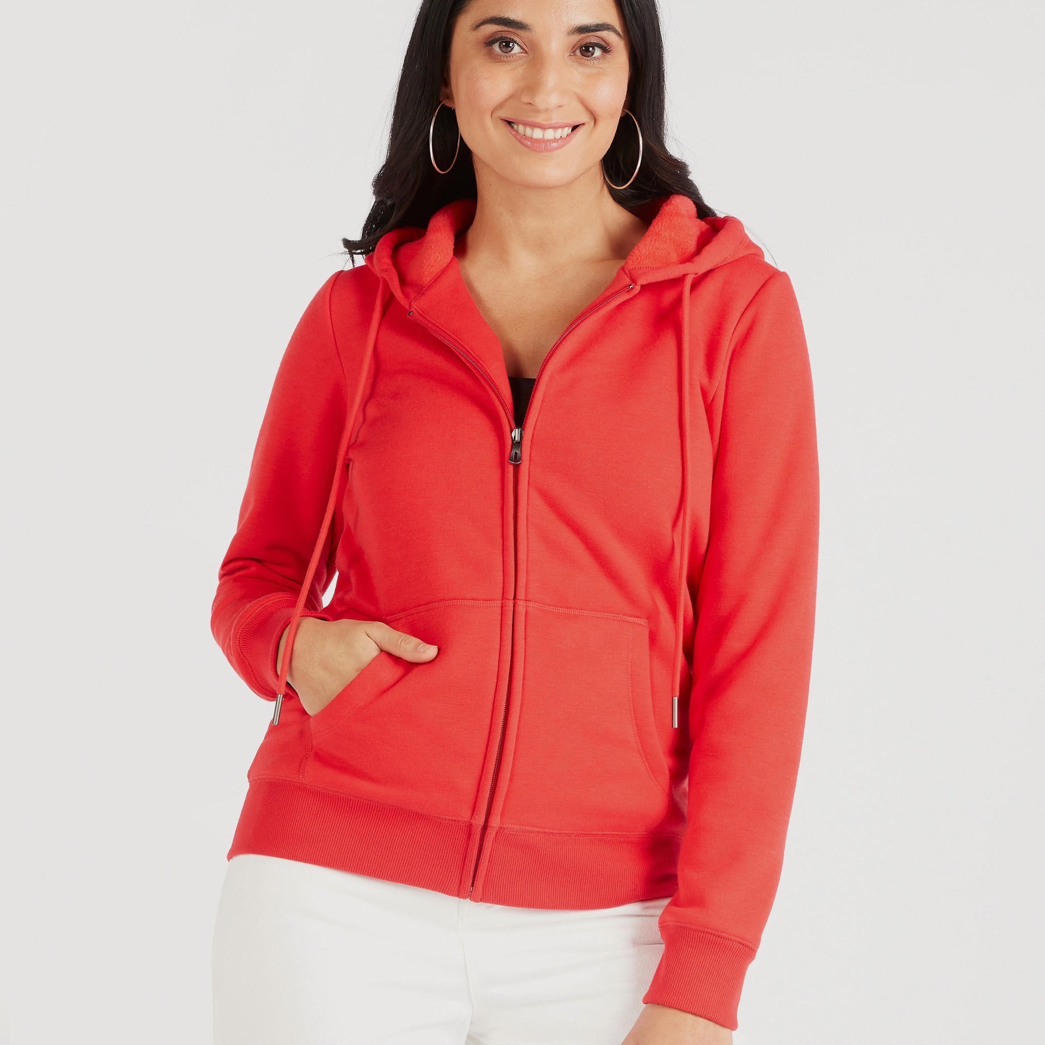 جاكيت سادة بقبعة وجيوب كنغر-women-winterwear-coatsandjackets-jackets-image-2