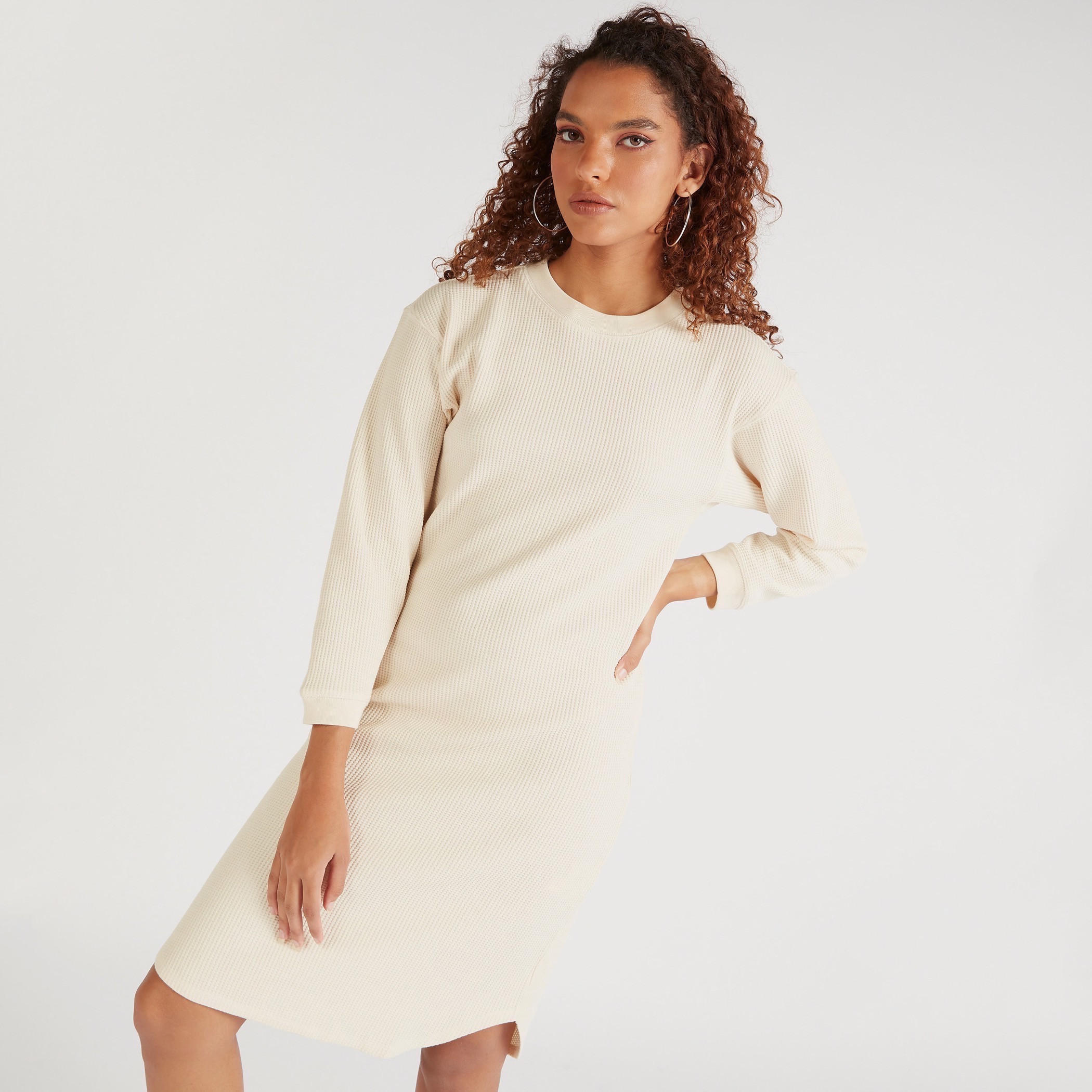 فستان واسع ميدي بارز الملمس بأكمام طويلة-women-clothing-dresses-image-6