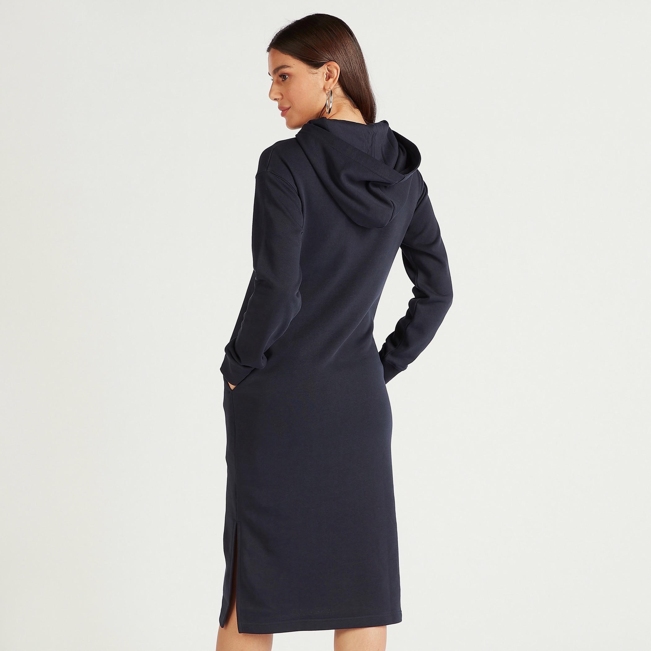 Solid Midi Shift Dress with Long Sleeves and Pockets-women-clothing-dresses-image-4