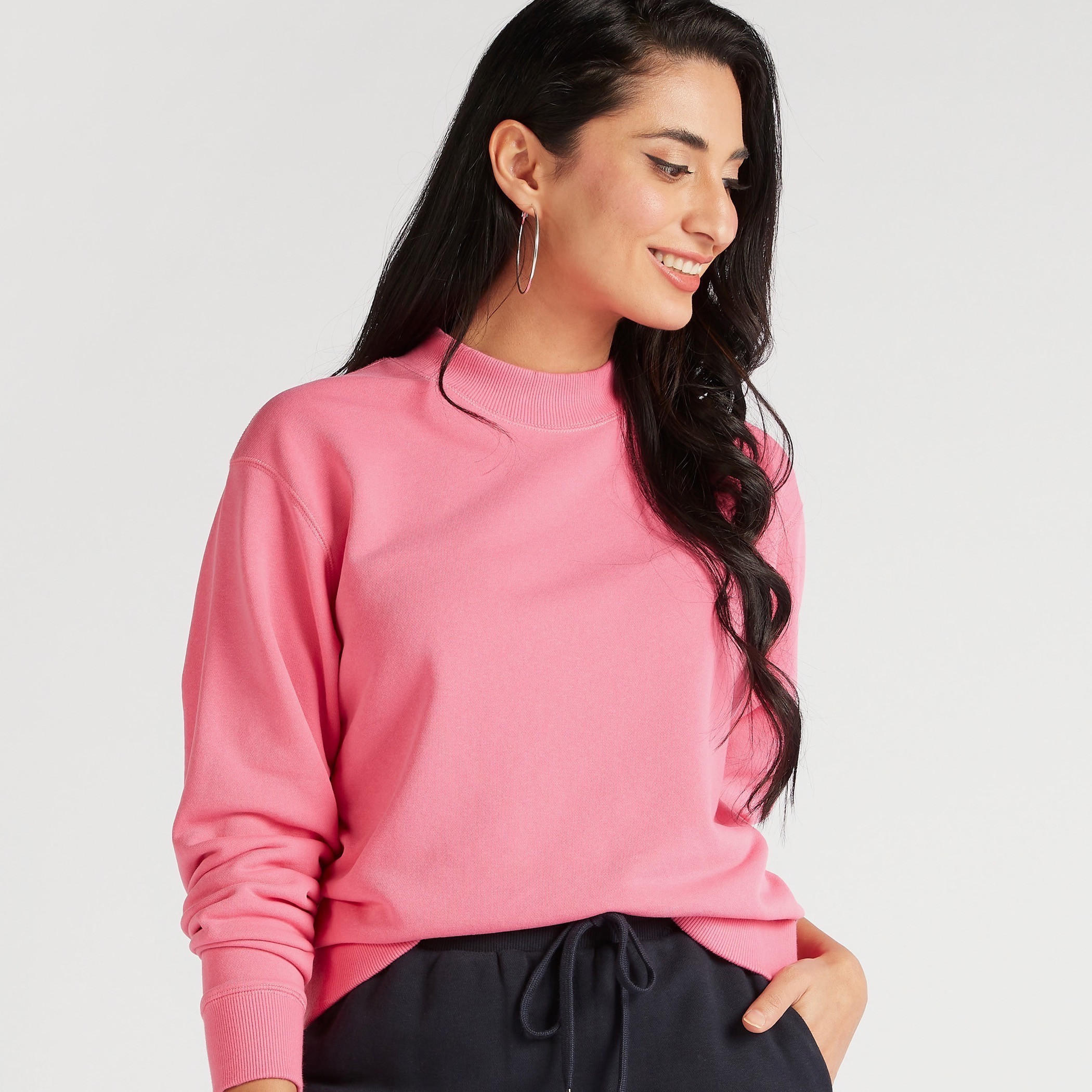 سويت شيرت بارز الملمس بياقة ضيّقة وأكمام طويلة-women-winterwear-hoodiesandsweatshirts-sweatshirts-image-1