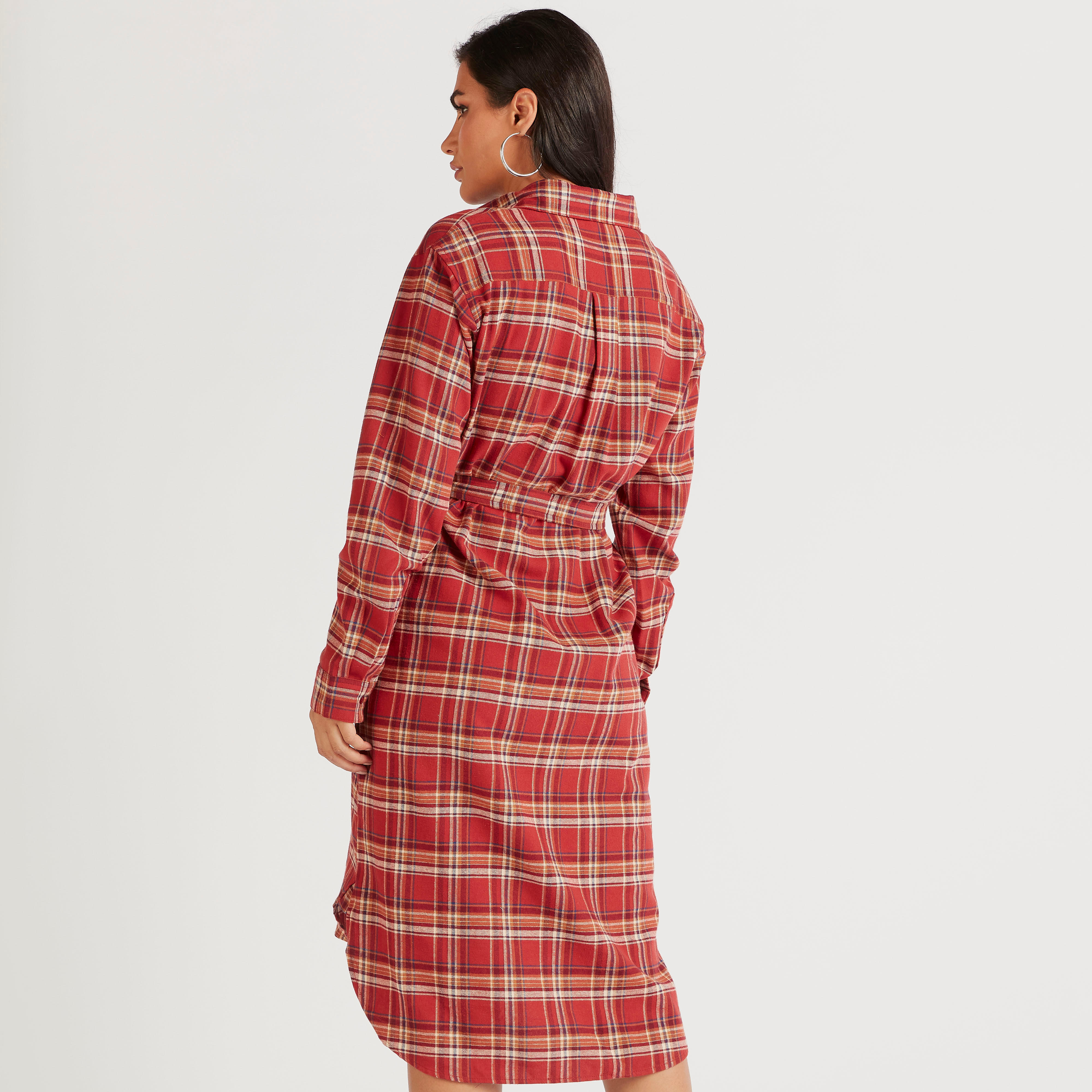 فستان قميص ميدي كاروهات بأكمام طويلة-women-clothing-dresses-image-4