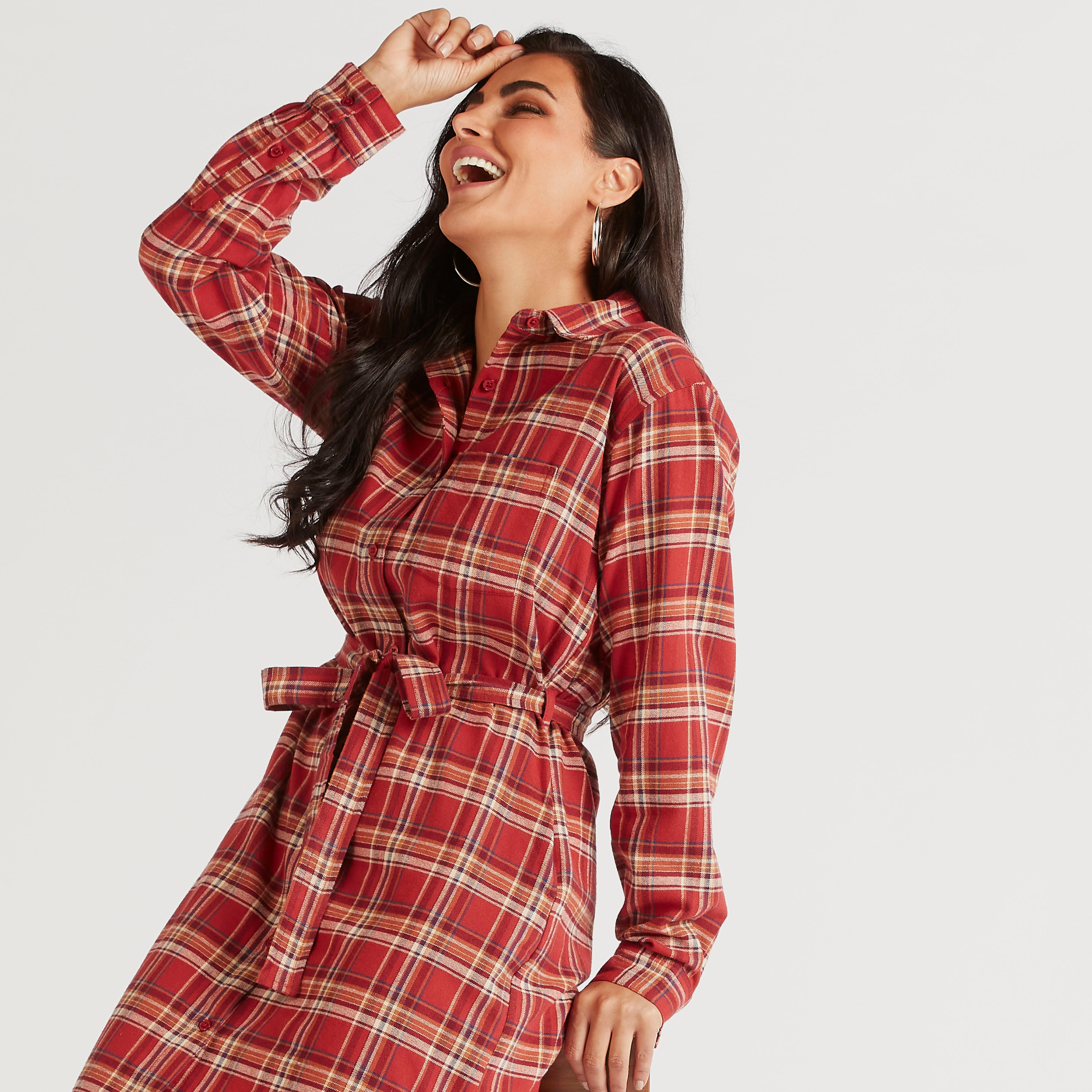 فستان قميص ميدي كاروهات بأكمام طويلة-women-clothing-dresses-image-6