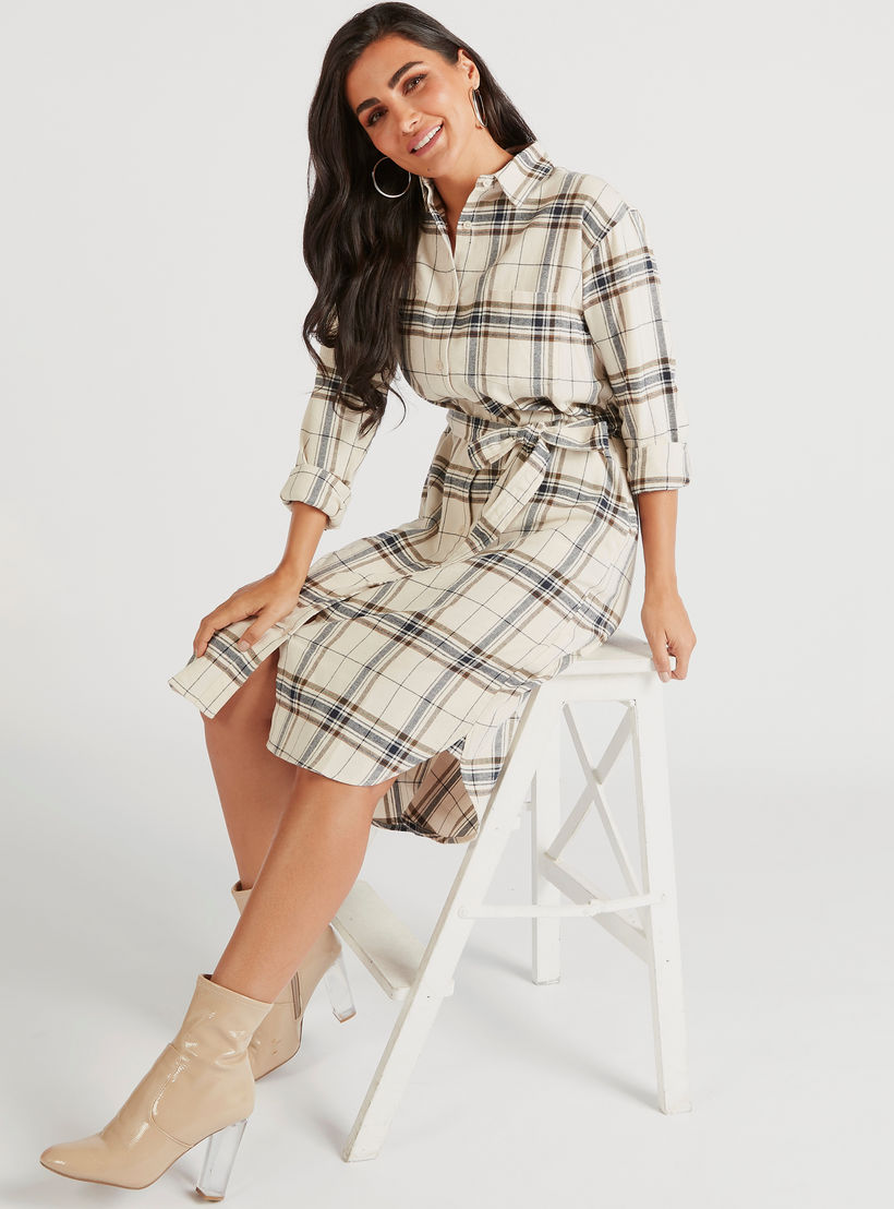 فستان قميص ميدي بطبعات كاروهات-women-clothing-dresses-image-2