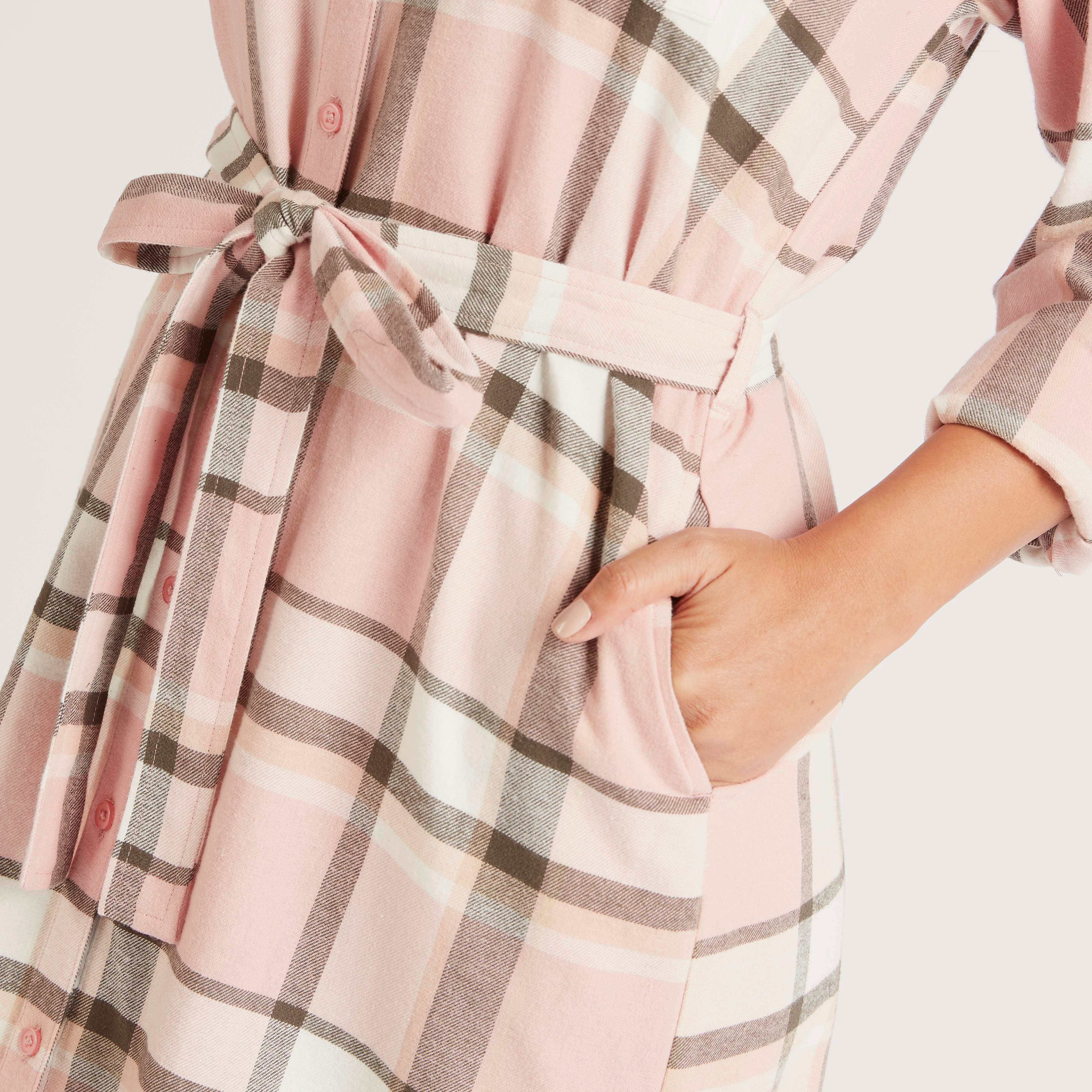 فستان قميص كاروهات ميدي برباط وياقة عادية-women-clothing-dresses-image-6