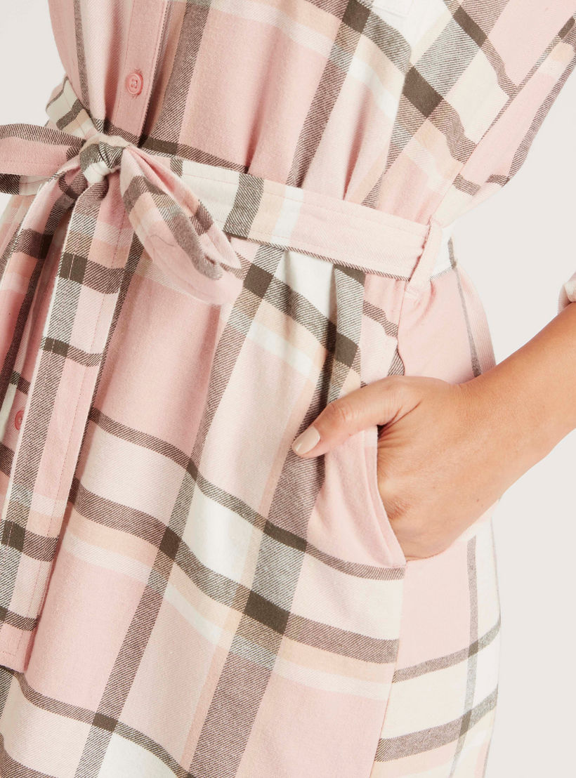فستان قميص كاروهات ميدي برباط وياقة عادية-women-clothing-dresses-image-6