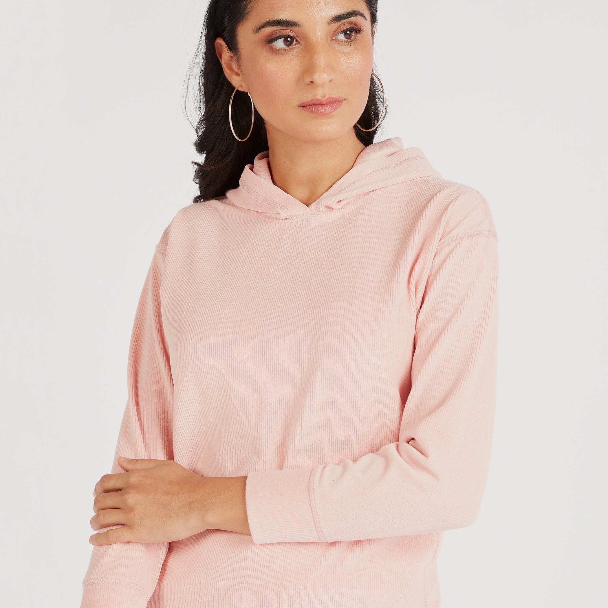 سويت شيرت سادة بقبعة وأكمام طويلة-women-winterwear-hoodiesandsweatshirts-sweatshirts-image-3