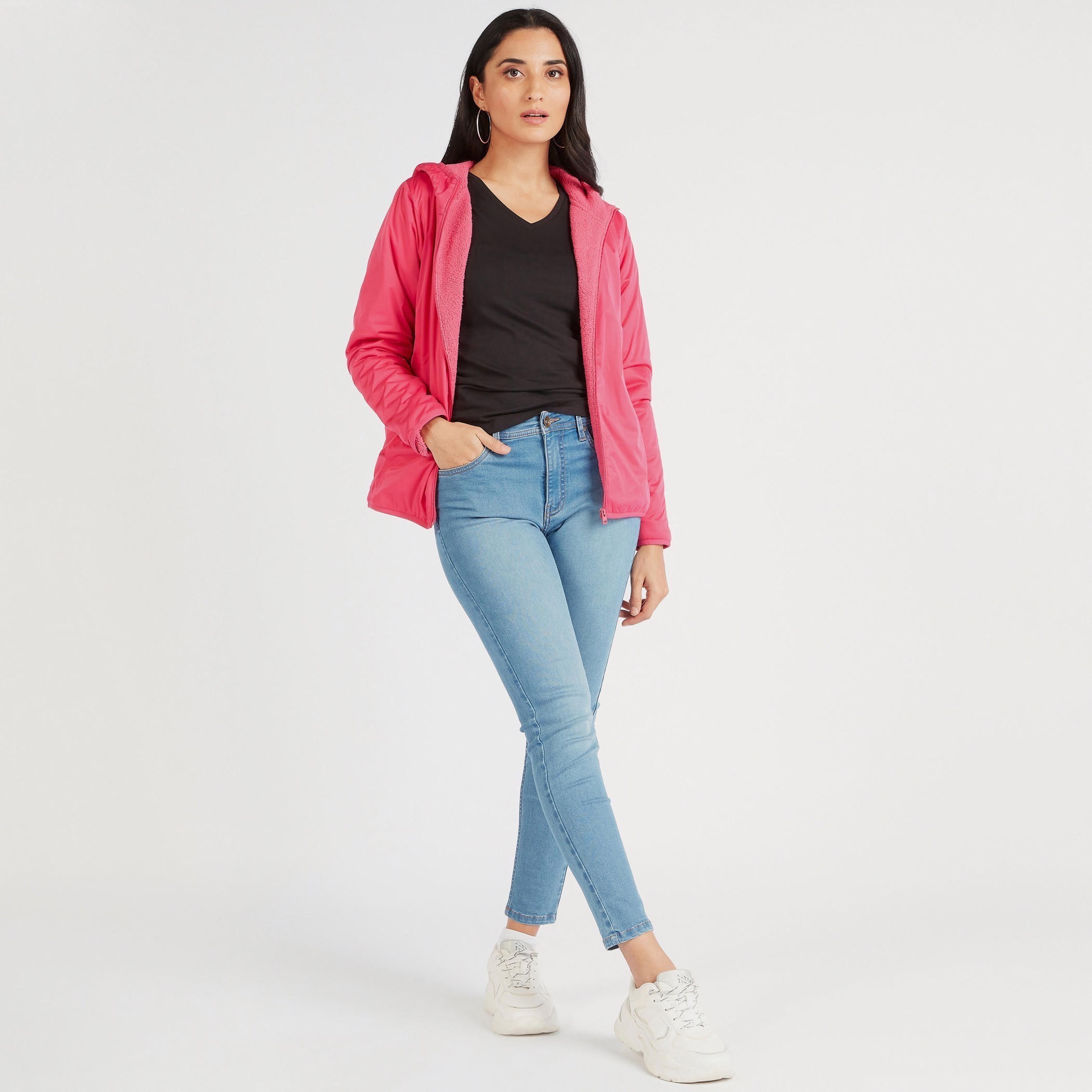 Solid Hooded Zip Through Jacket with Long Sleeves and Pockets-women-winterwear-coatsandjackets-jackets-image-2