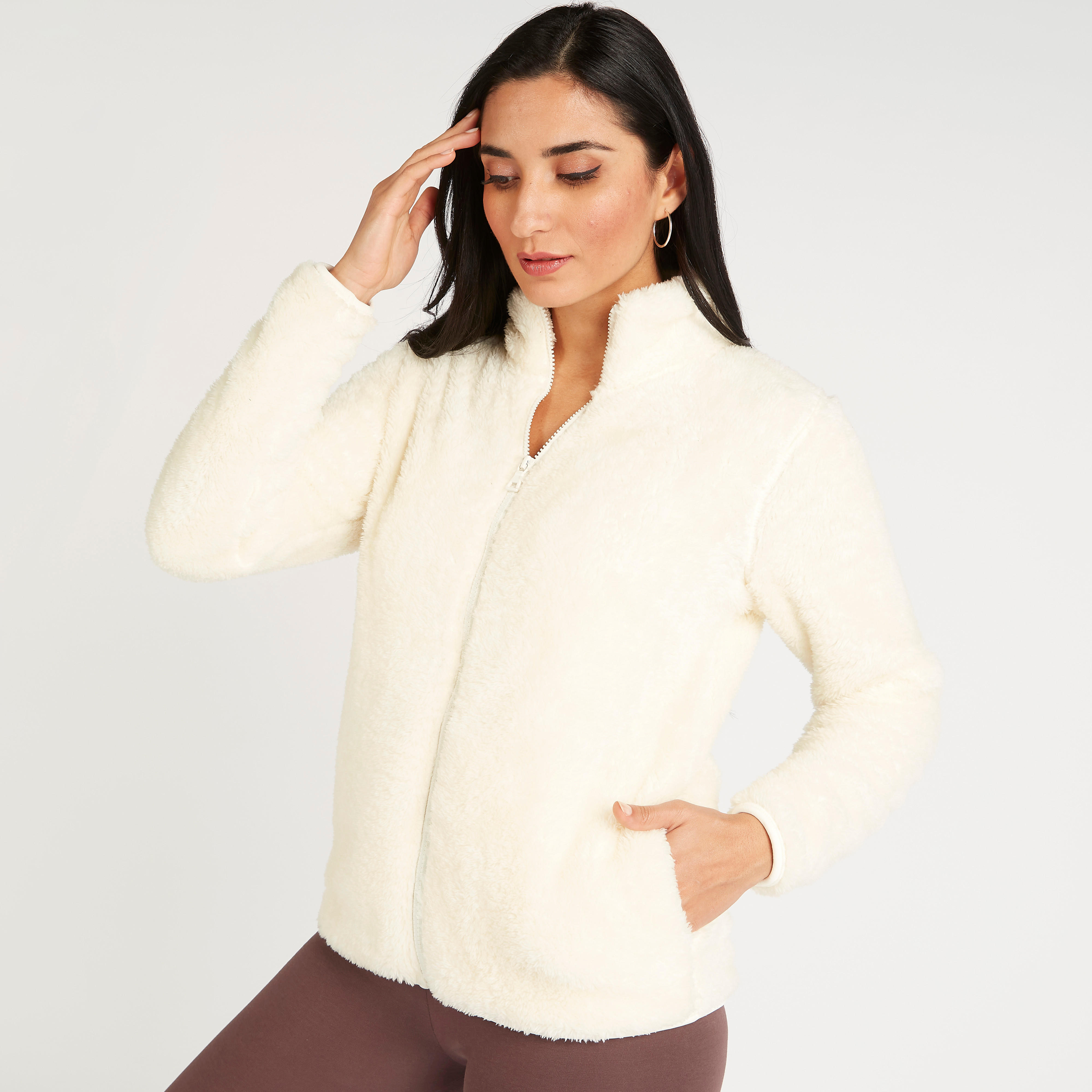 جاكيت صوف بارز الملمس بسحّاب وأكمام طويلة-women-winterwear-coatsandjackets-jackets-image-1