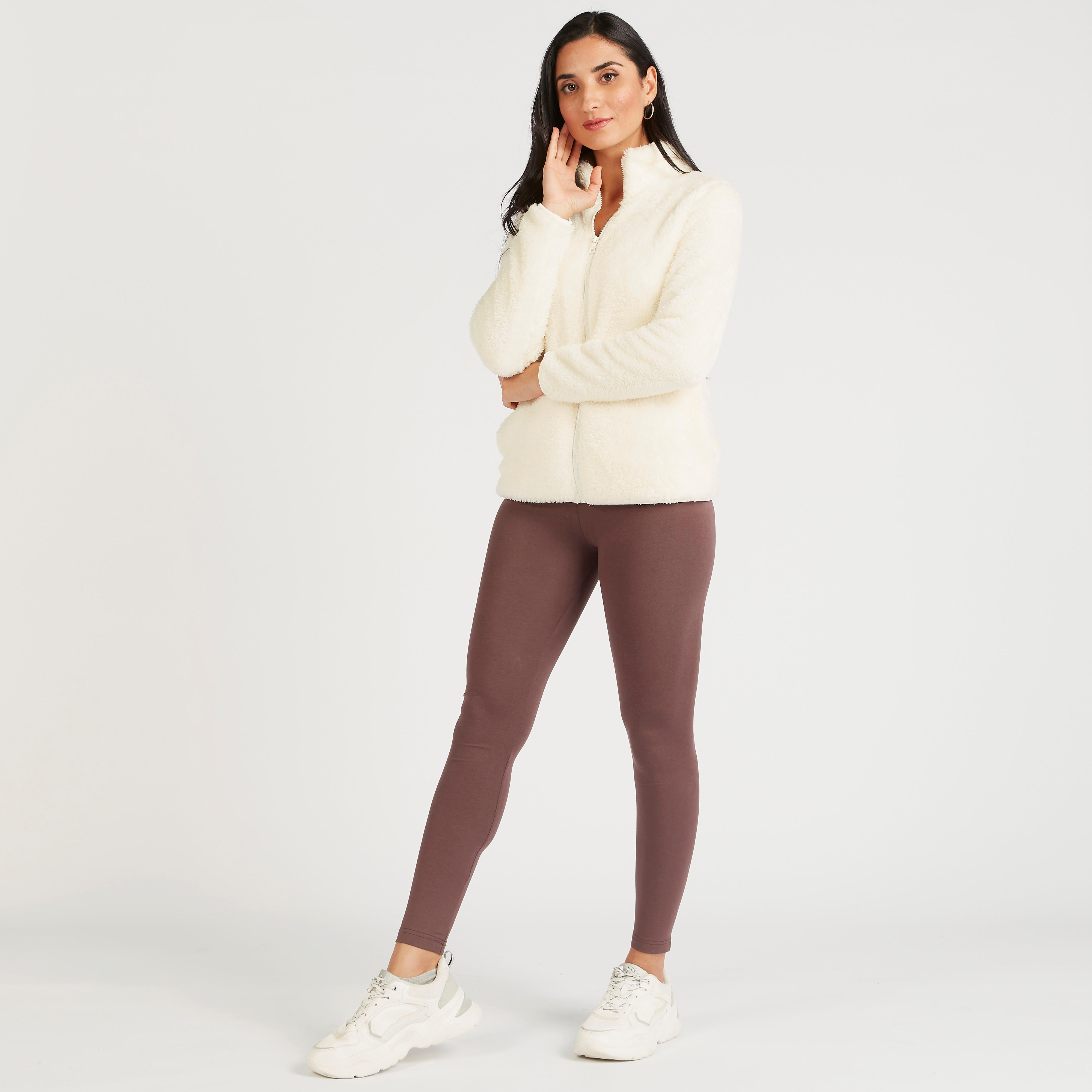 جاكيت صوف بارز الملمس بسحّاب وأكمام طويلة-women-winterwear-coatsandjackets-jackets-image-2