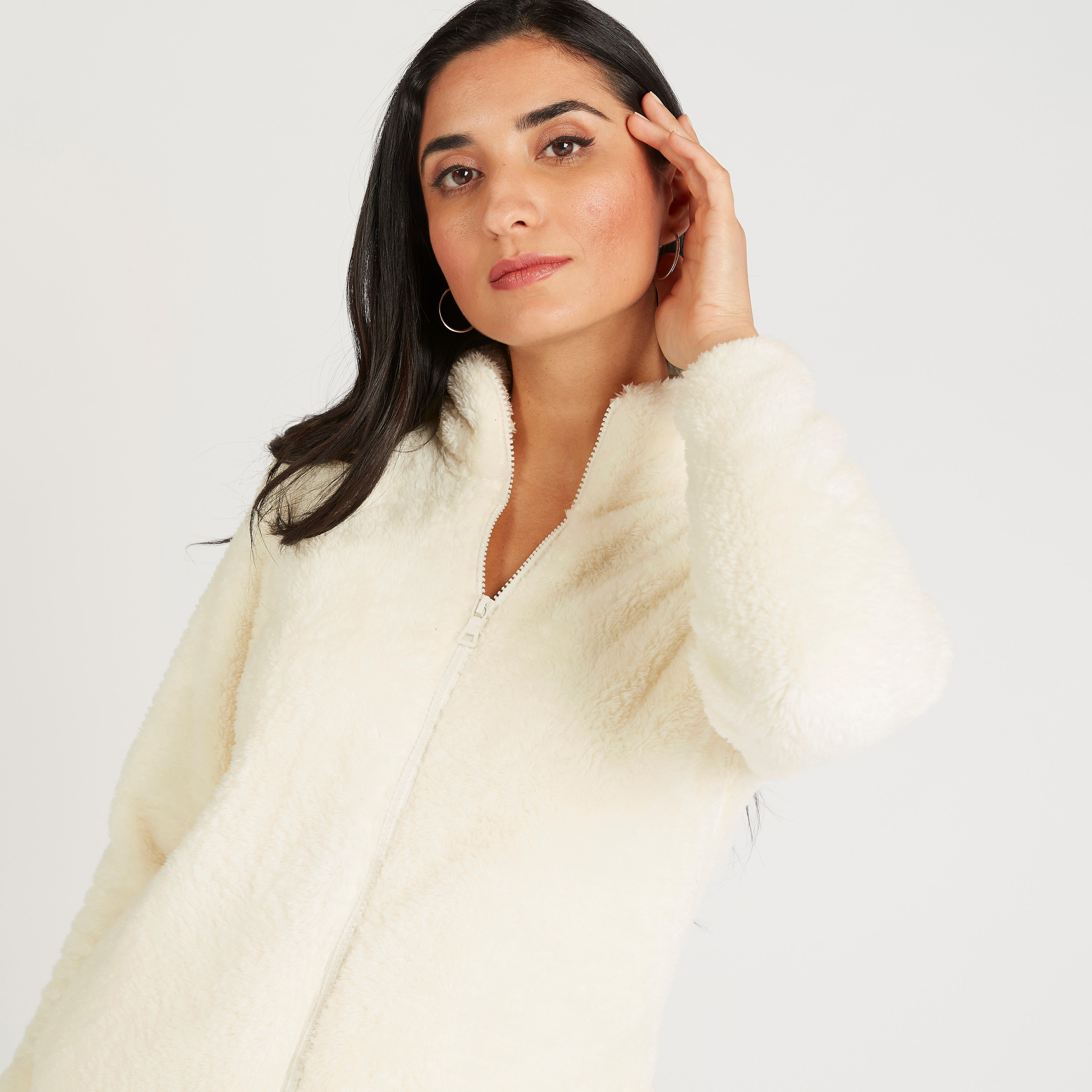 جاكيت صوف بارز الملمس بسحّاب وأكمام طويلة-women-winterwear-coatsandjackets-jackets-image-5