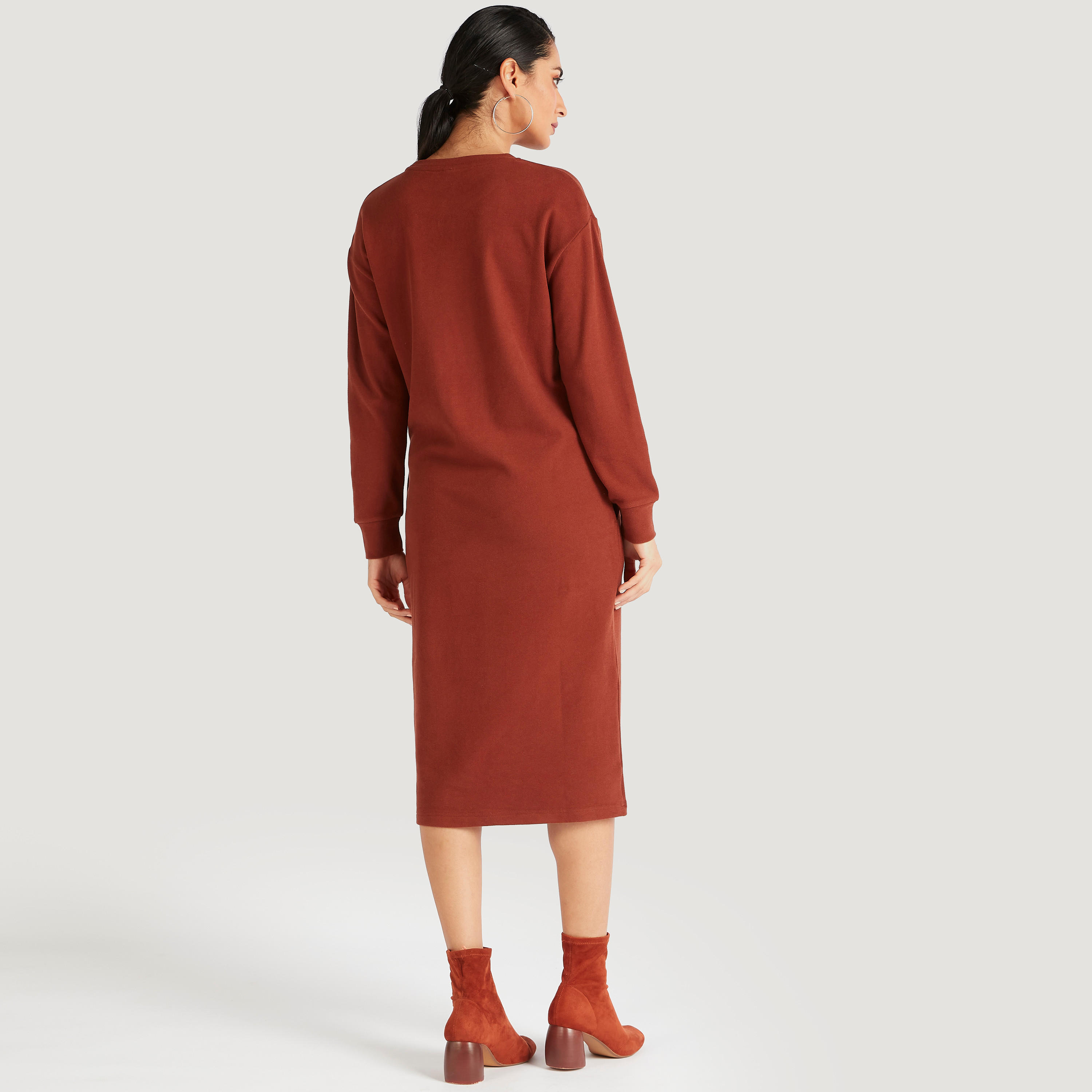 فستان واسع ميدي بارز الملمس بأكمام طويلة-women-clothing-dresses-image-2