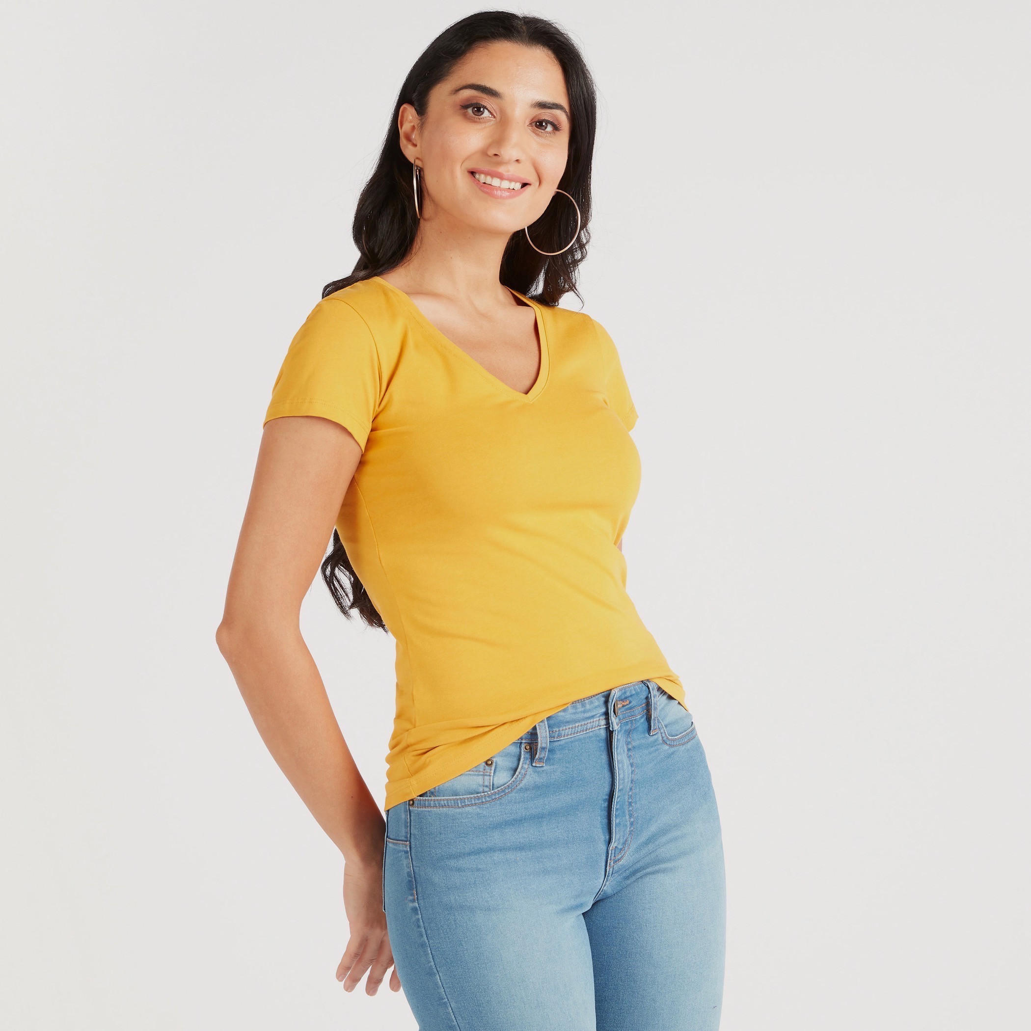 Solid V-neck T-shirt with Cap Sleeves-women-clothing-tshirts-image-1