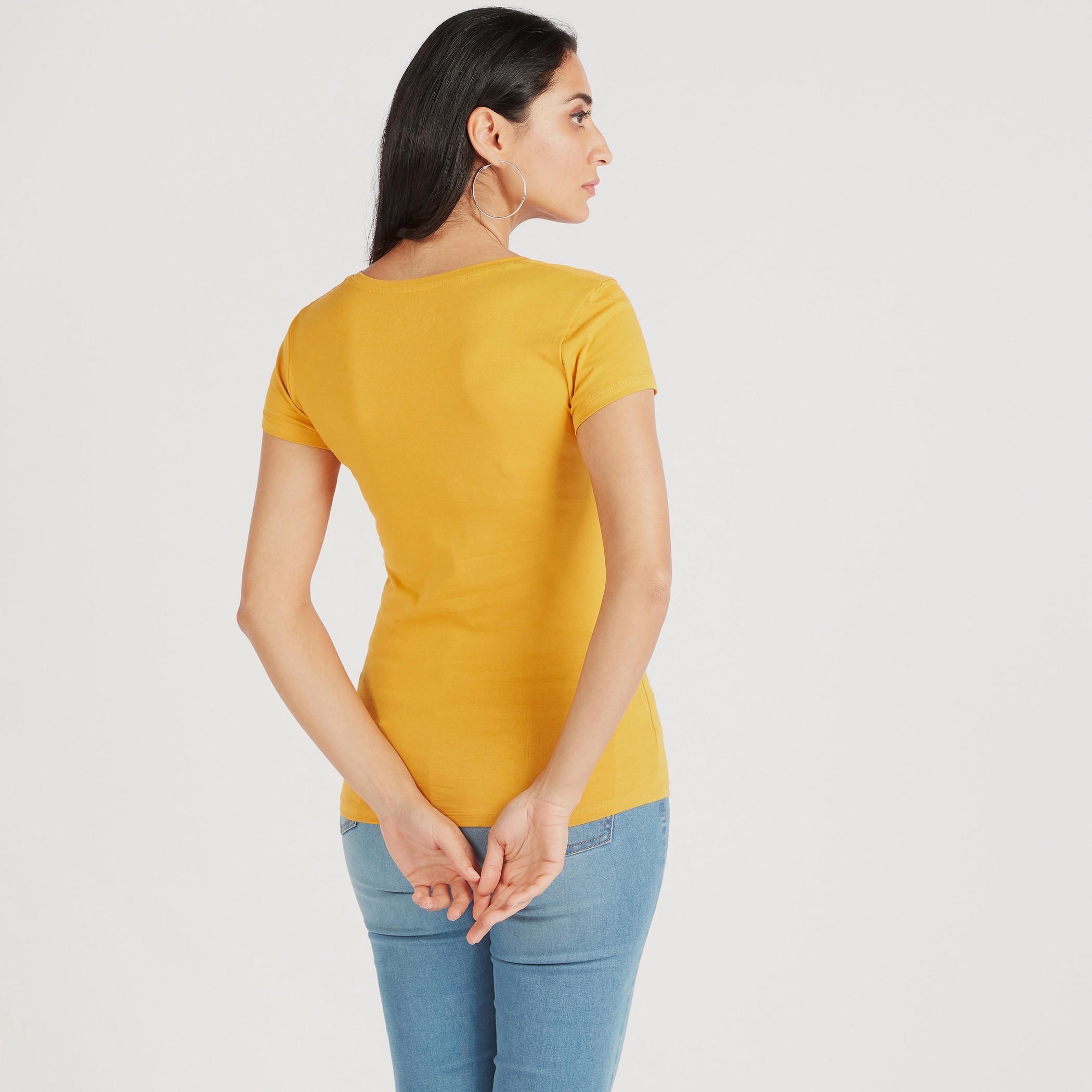 Solid V-neck T-shirt with Cap Sleeves-women-clothing-tshirts-image-4