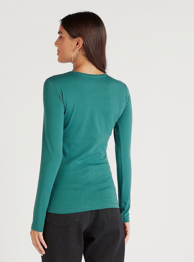 تيشيرت سادة بياقة ضيّقة وأكمام طويلة-women-clothing-tshirts-image-2