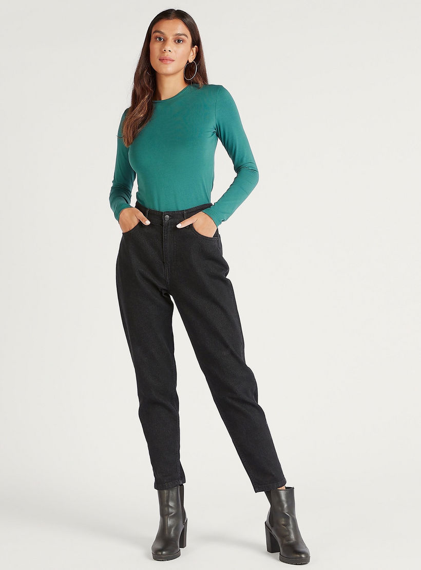 تيشيرت سادة بياقة ضيّقة وأكمام طويلة-women-clothing-tshirts-image-1