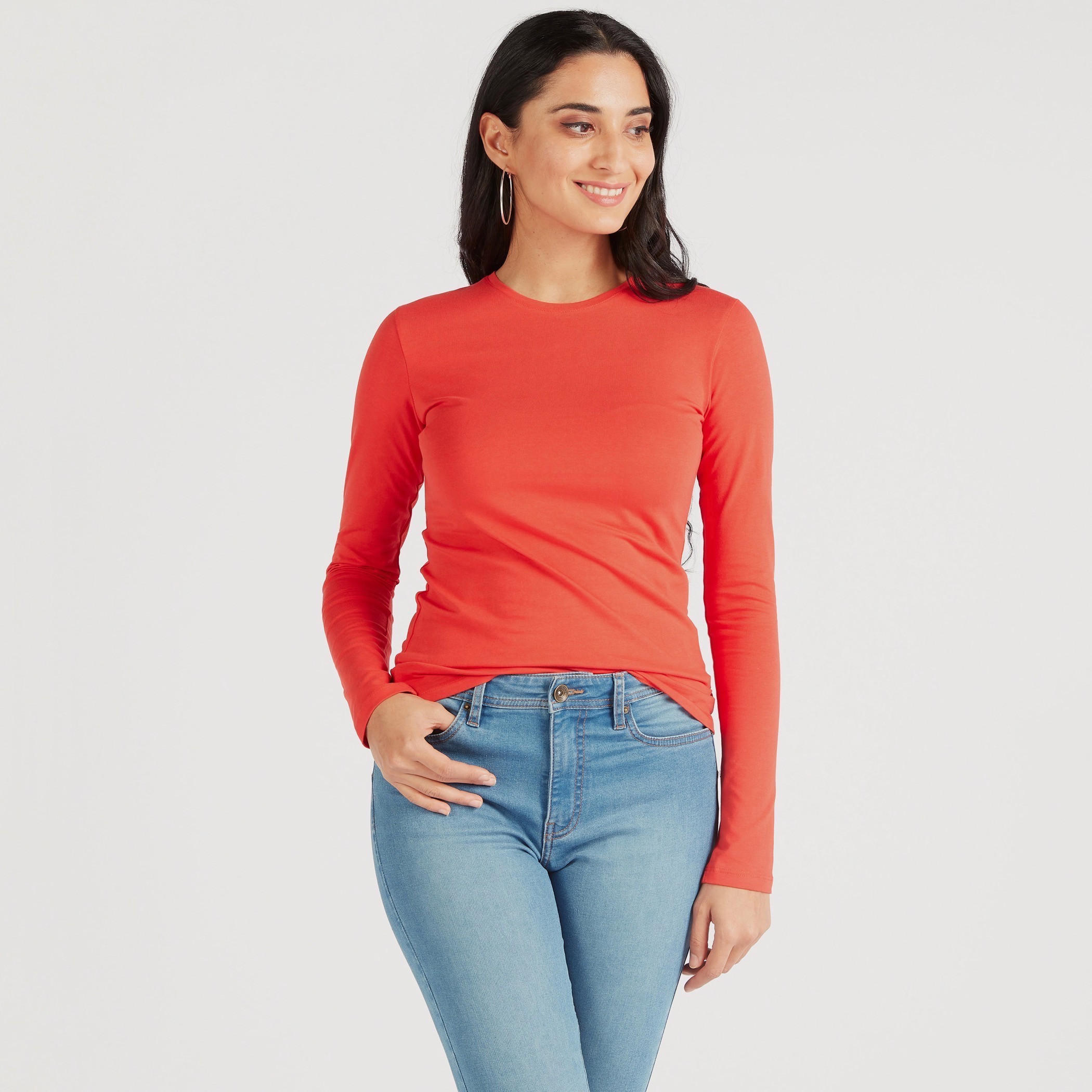 Solid Crew Neck T-shirt with Long Sleeves-women-clothing-tshirts-image-1