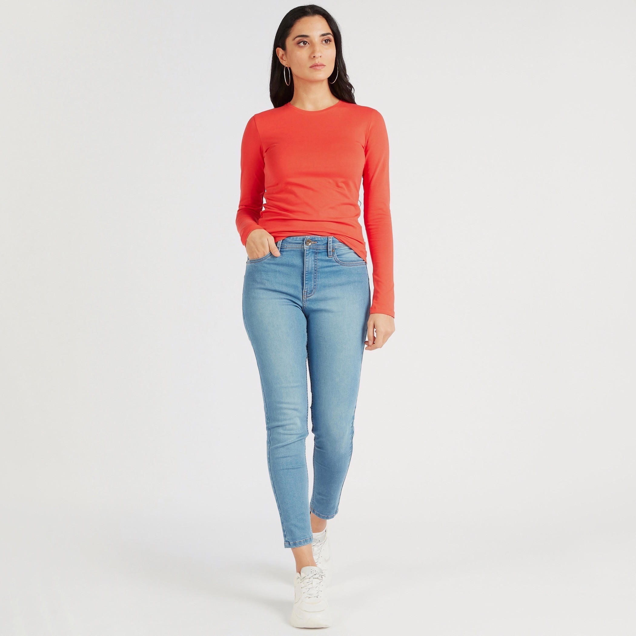 Solid Crew Neck T-shirt with Long Sleeves-women-clothing-tshirts-image-2