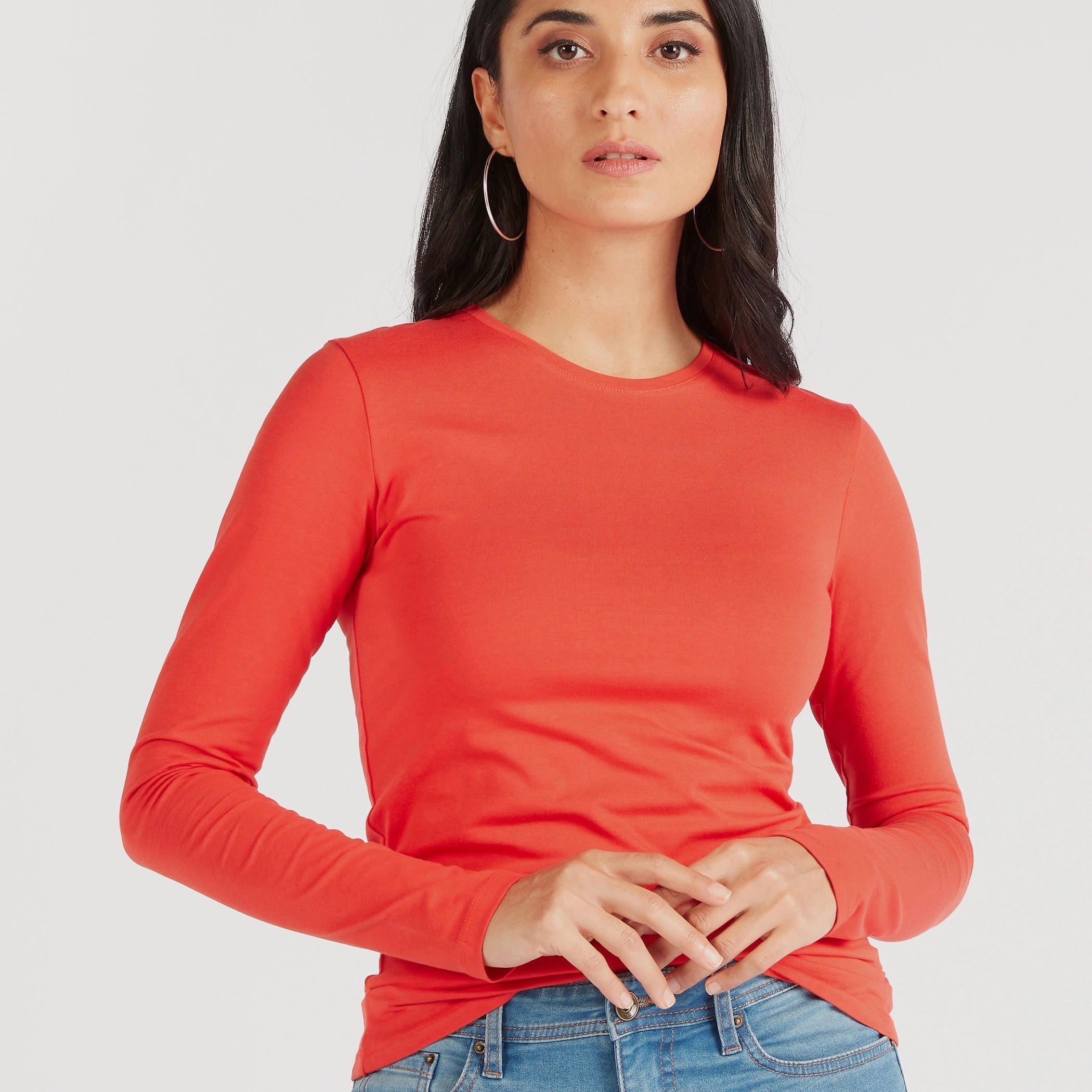 Solid Crew Neck T-shirt with Long Sleeves-women-clothing-tshirts-image-3