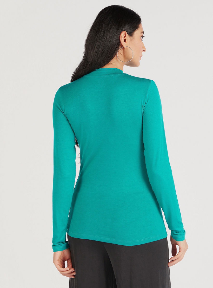 Solid High Neck T-shirt with Long Sleeves-women-clothing-tshirts-image-4