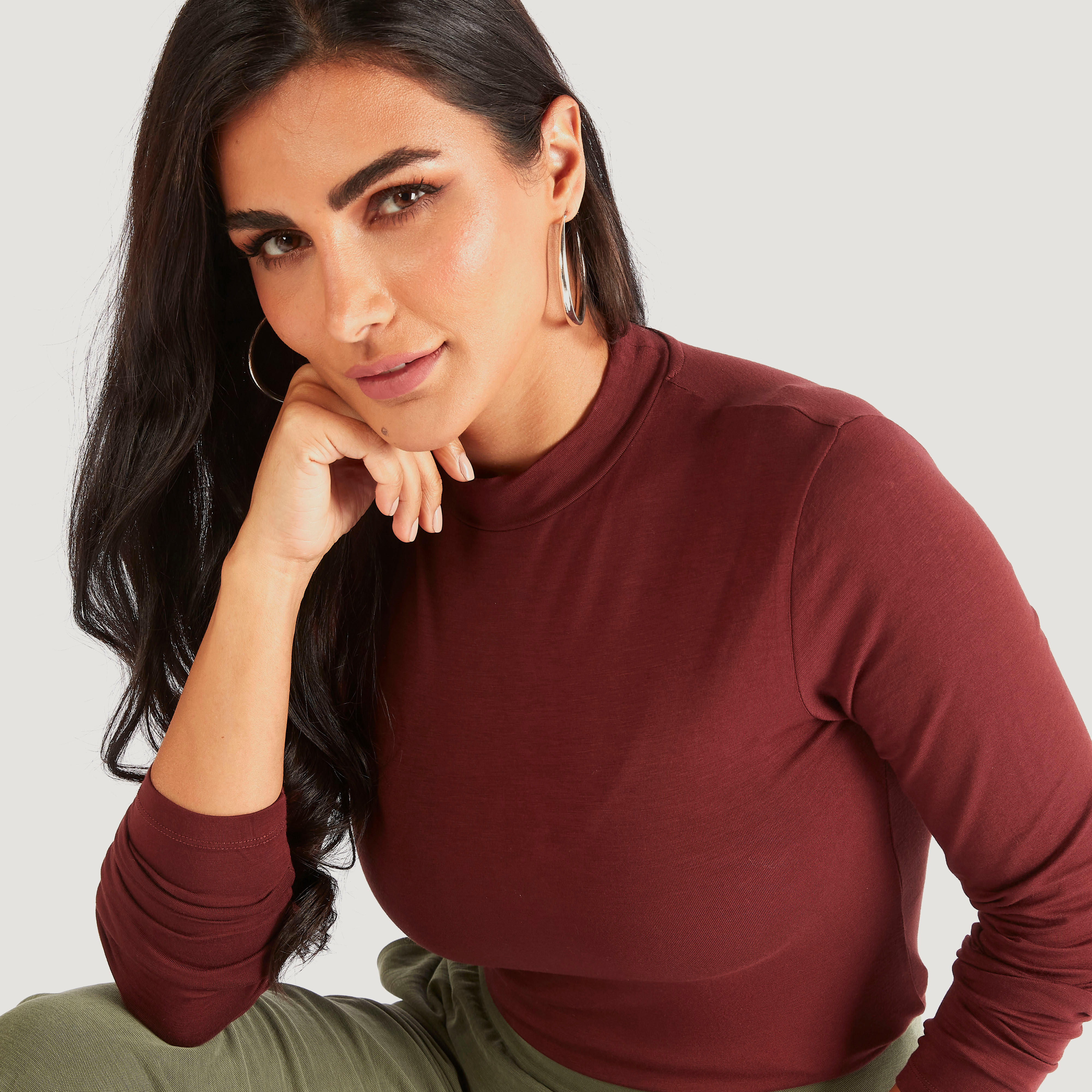 Solid High Neck T-shirt with Long Sleeves-women-clothing-tshirts-image-1