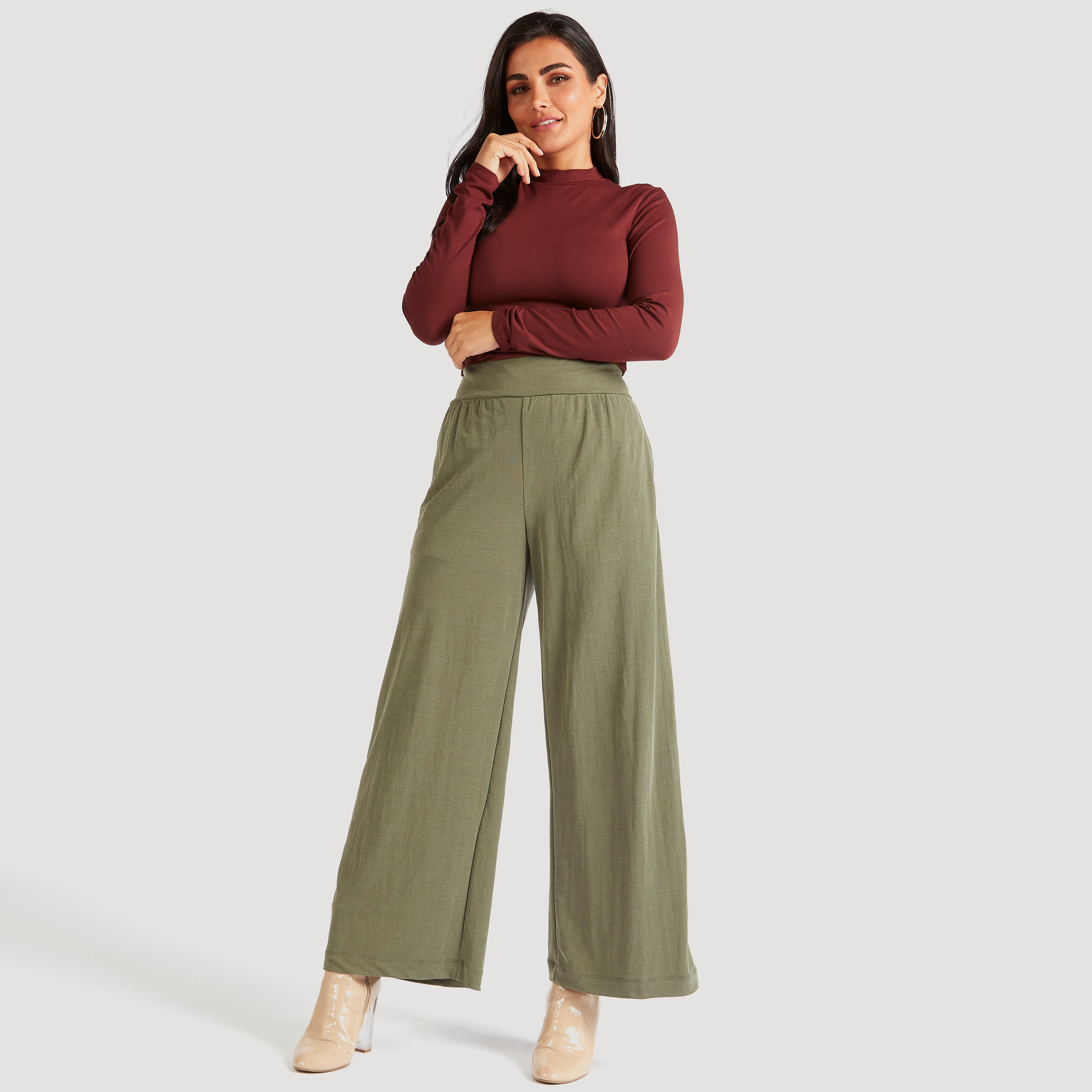 Solid High Neck T-shirt with Long Sleeves-women-clothing-tshirts-image-3