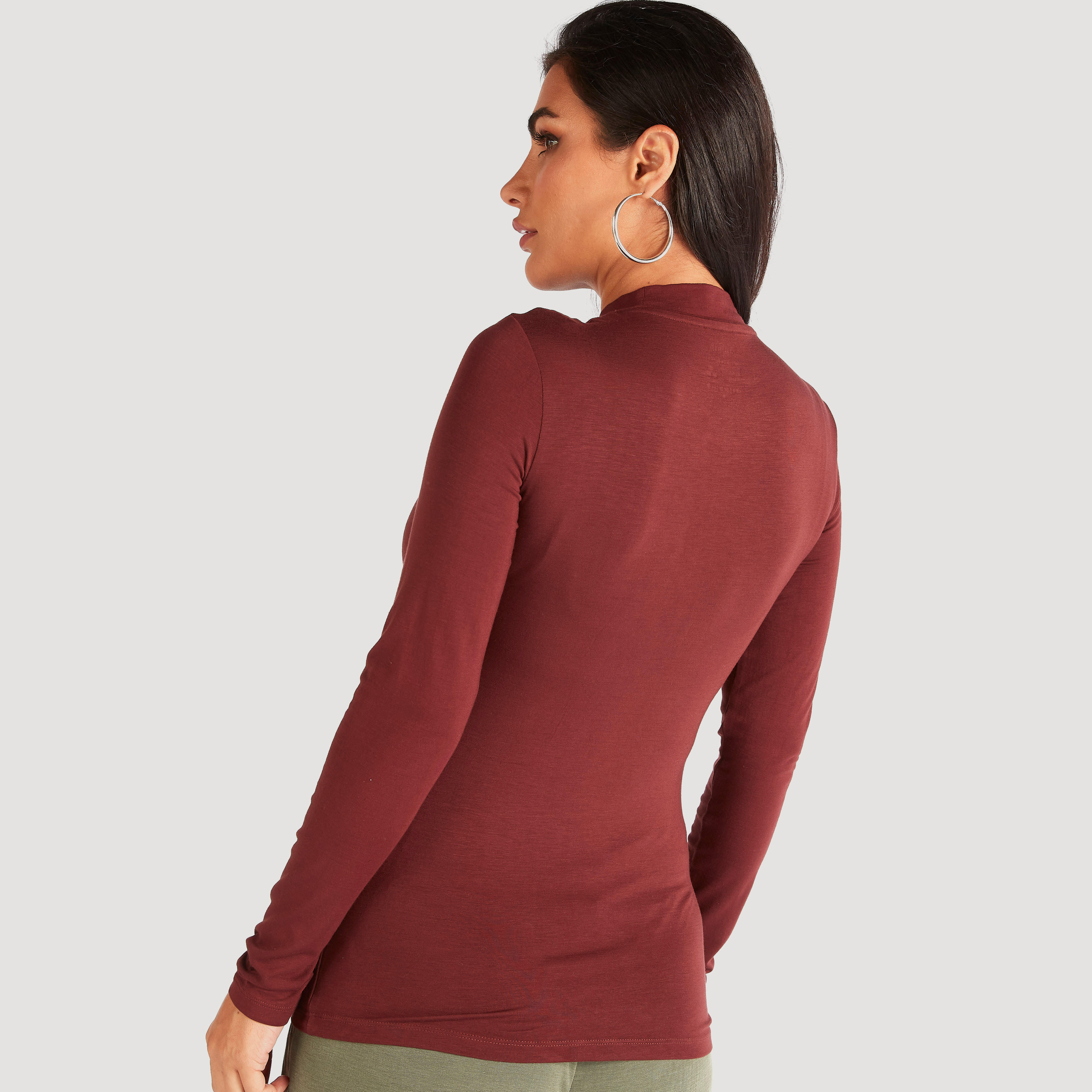 Solid High Neck T-shirt with Long Sleeves-women-clothing-tshirts-image-5