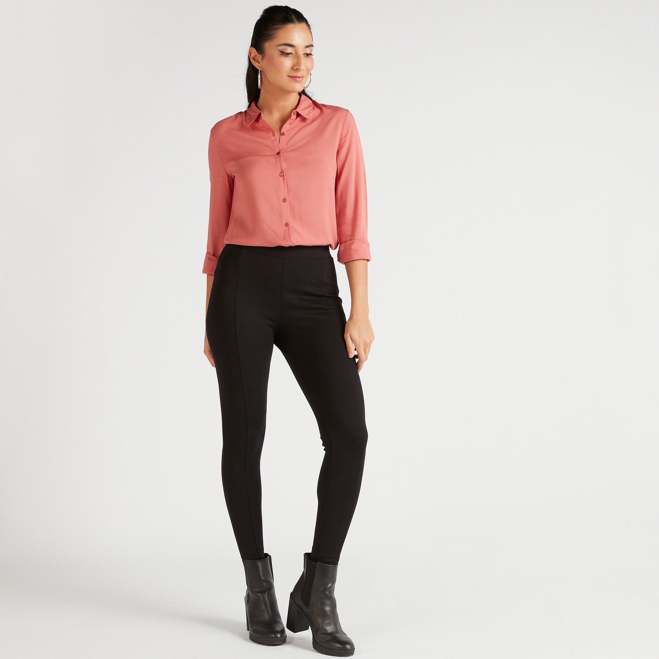 Solid Button Up Shirt with Long Sleeves-women-clothing-shirtsandblouses-shirts-image-2