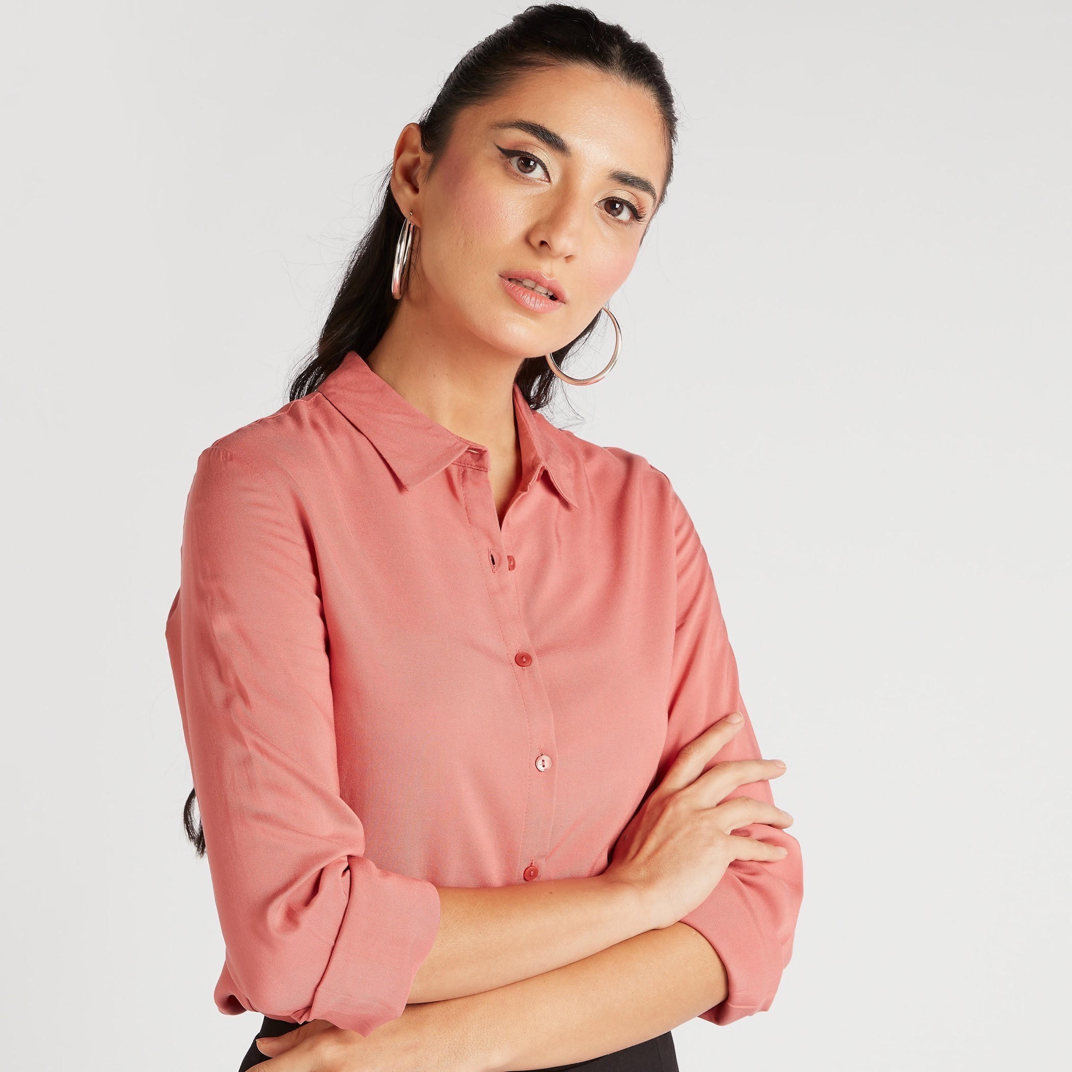 Solid Button Up Shirt with Long Sleeves-women-clothing-shirtsandblouses-shirts-image-3