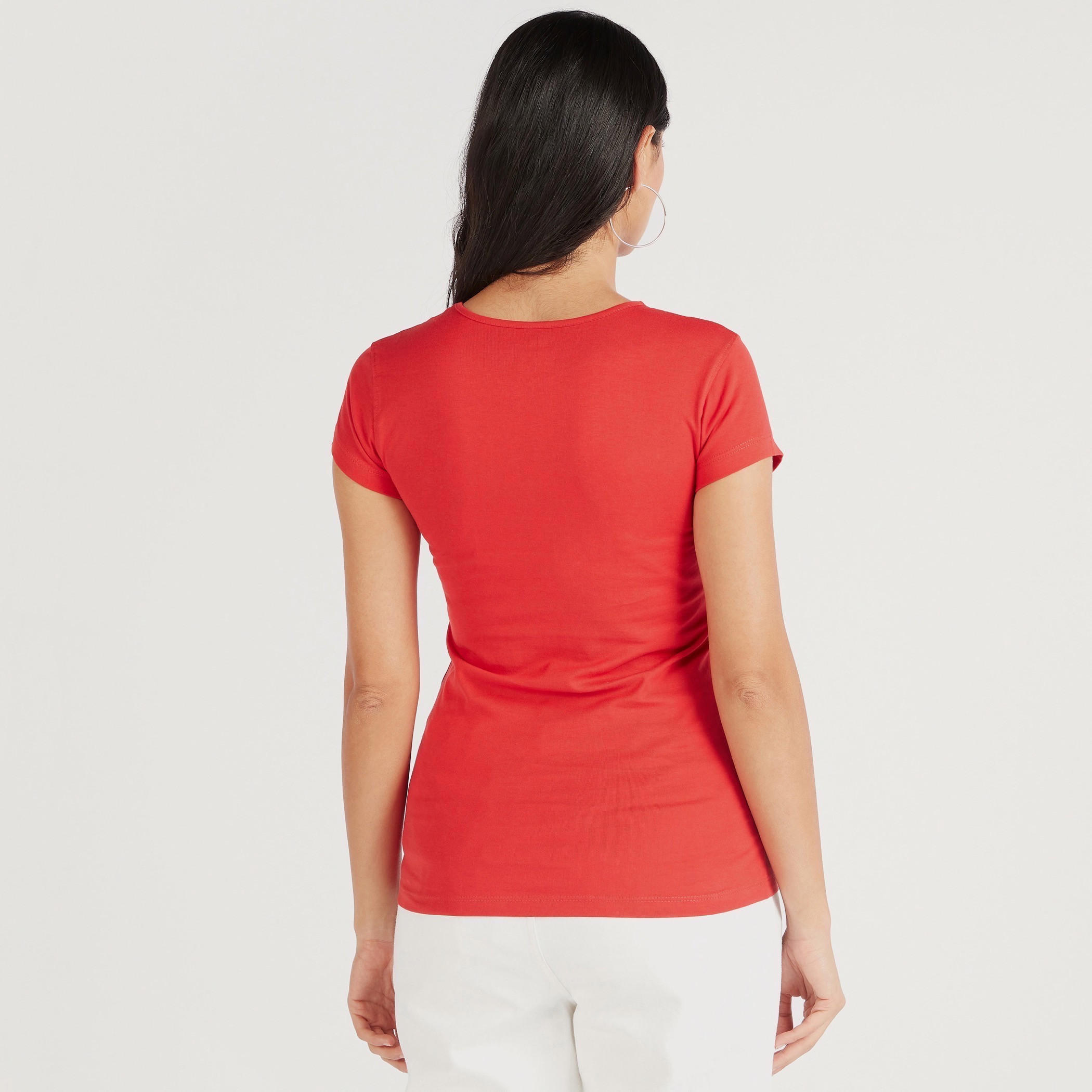 تيشيرت بياقة ضيّقة وأكمام كاب وطَبعات-women-clothing-tshirts-image-1