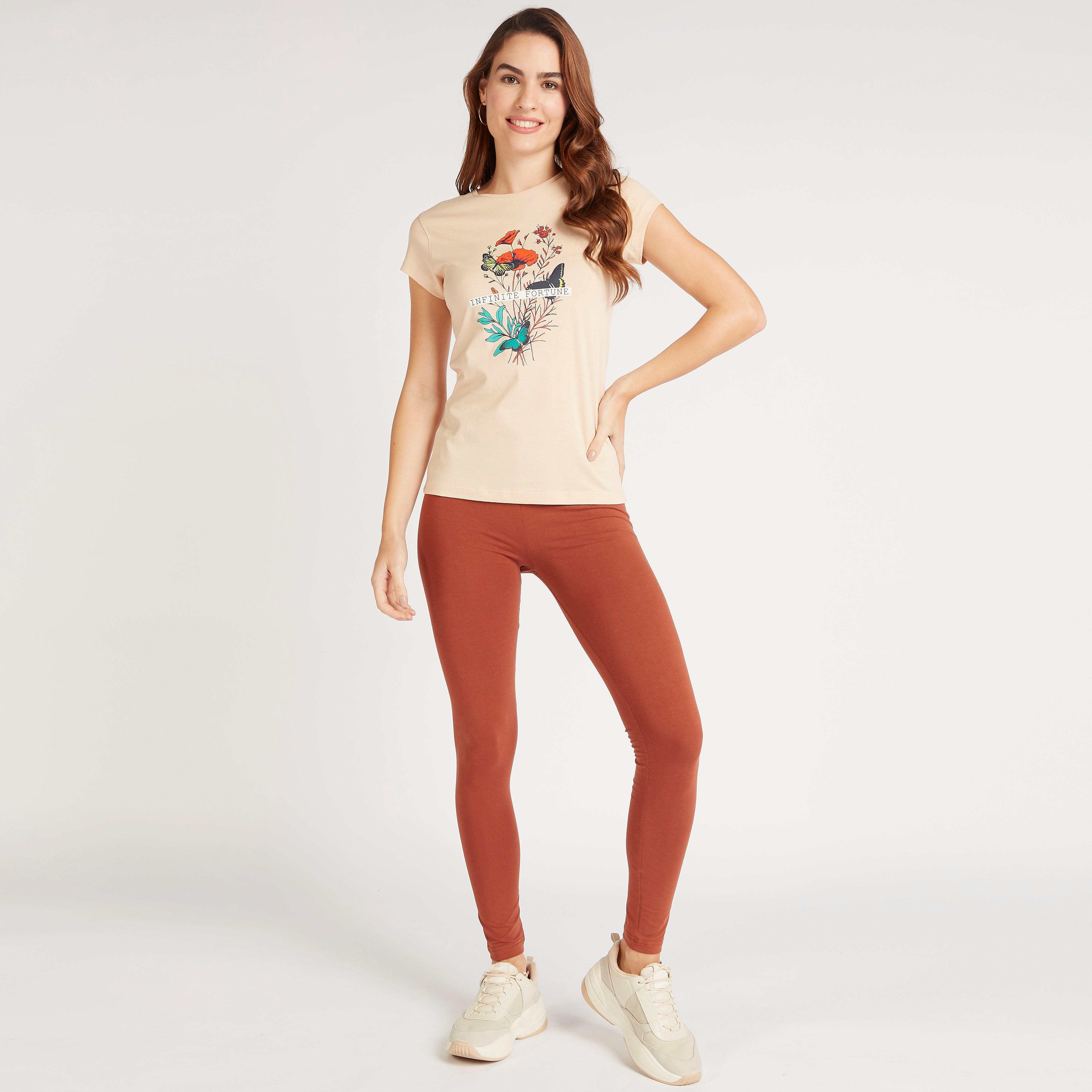 Floral Print Crew Neck T-shirt with Cap Sleeves-women-clothing-tshirts-image-2