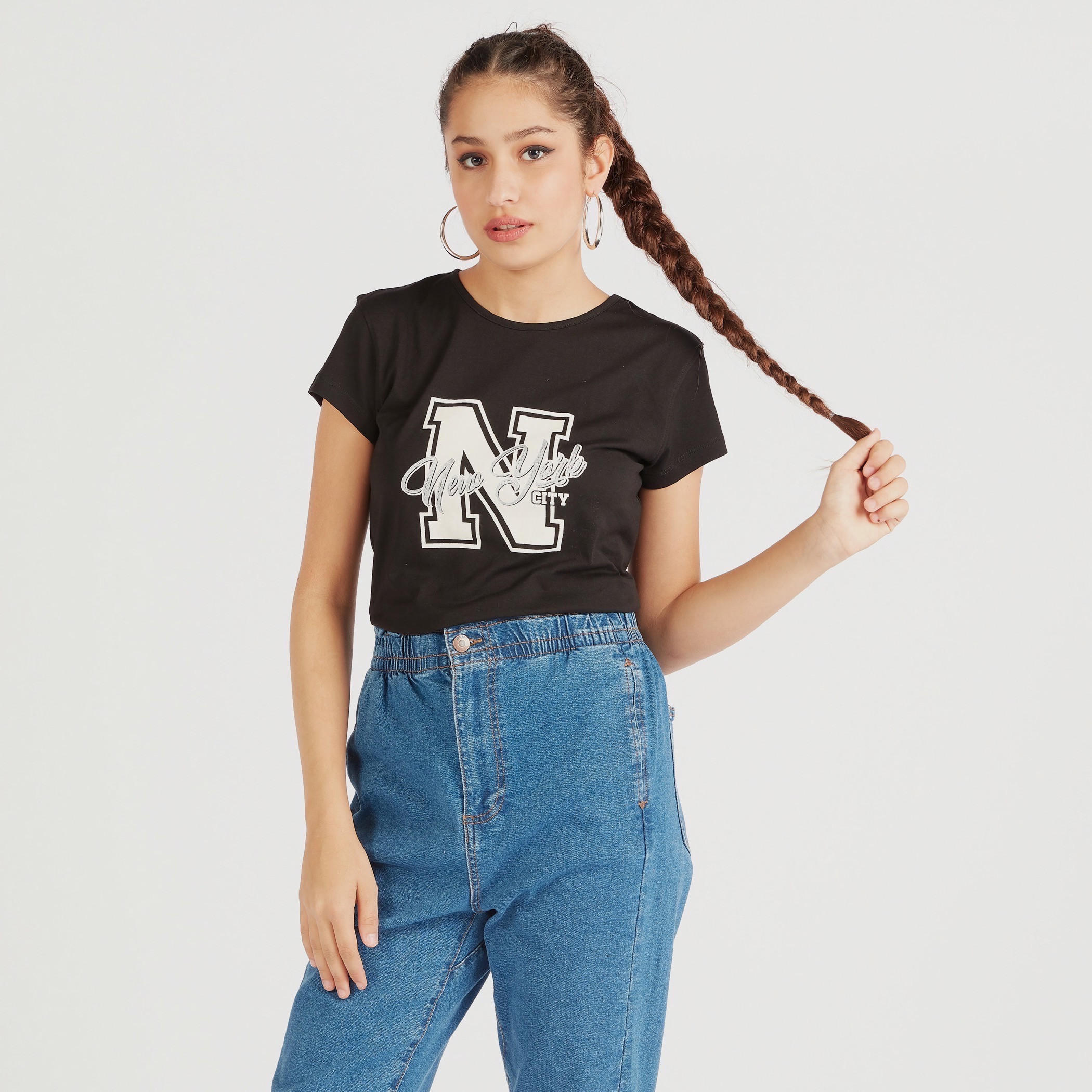 تيشيرت بياقة ضيّقة وأكمام كاب وطَبعات-women-clothing-tshirts-image-4