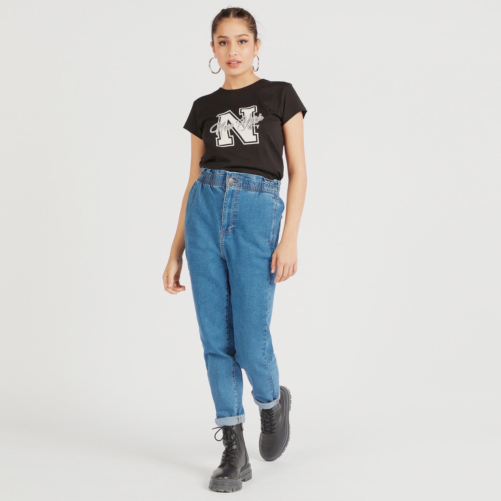 تيشيرت بياقة ضيّقة وأكمام كاب وطَبعات-women-clothing-tshirts-image-3