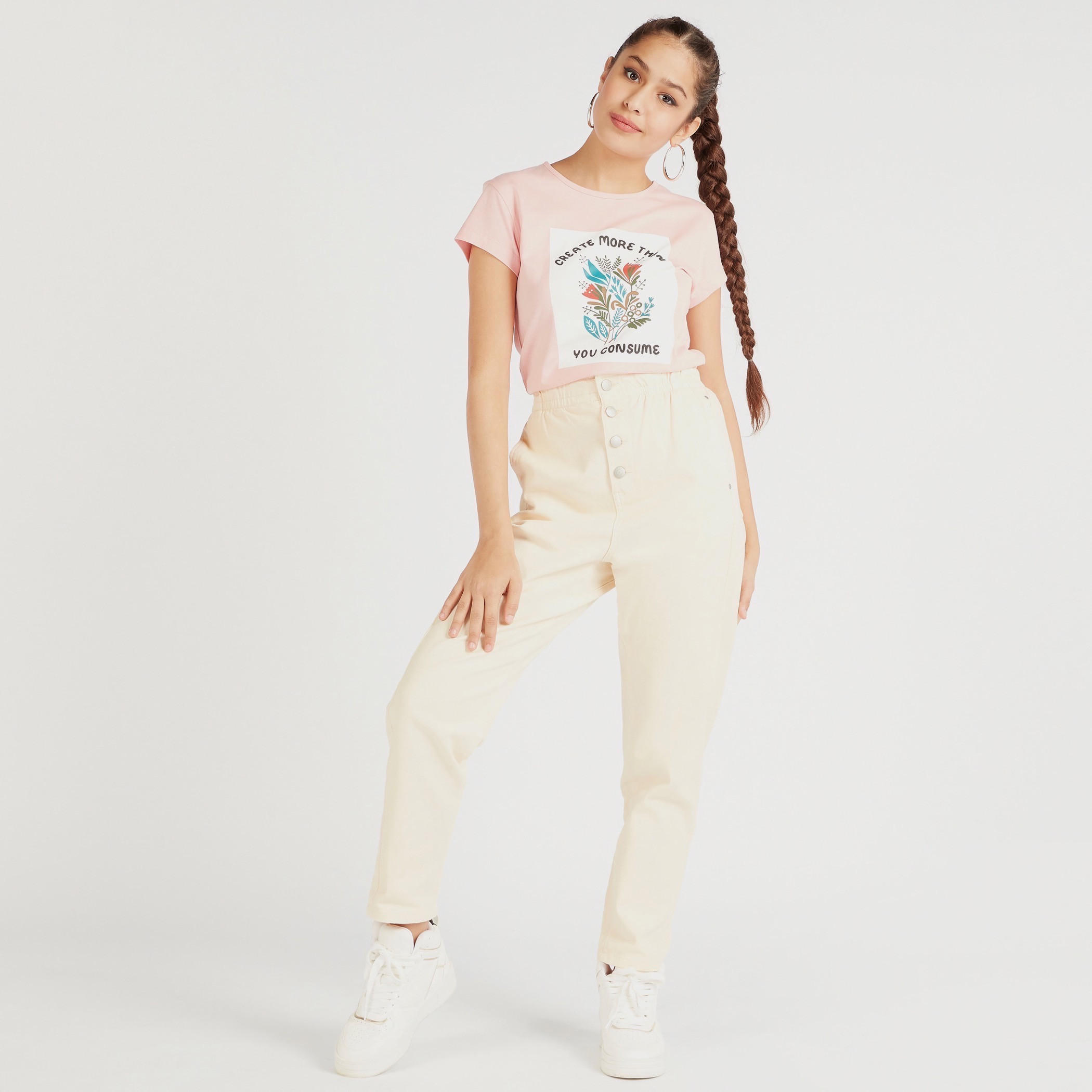 تيشيرت بياقة ضيّقة وأكمام كاب وطَبعات-women-clothing-tshirts-image-2