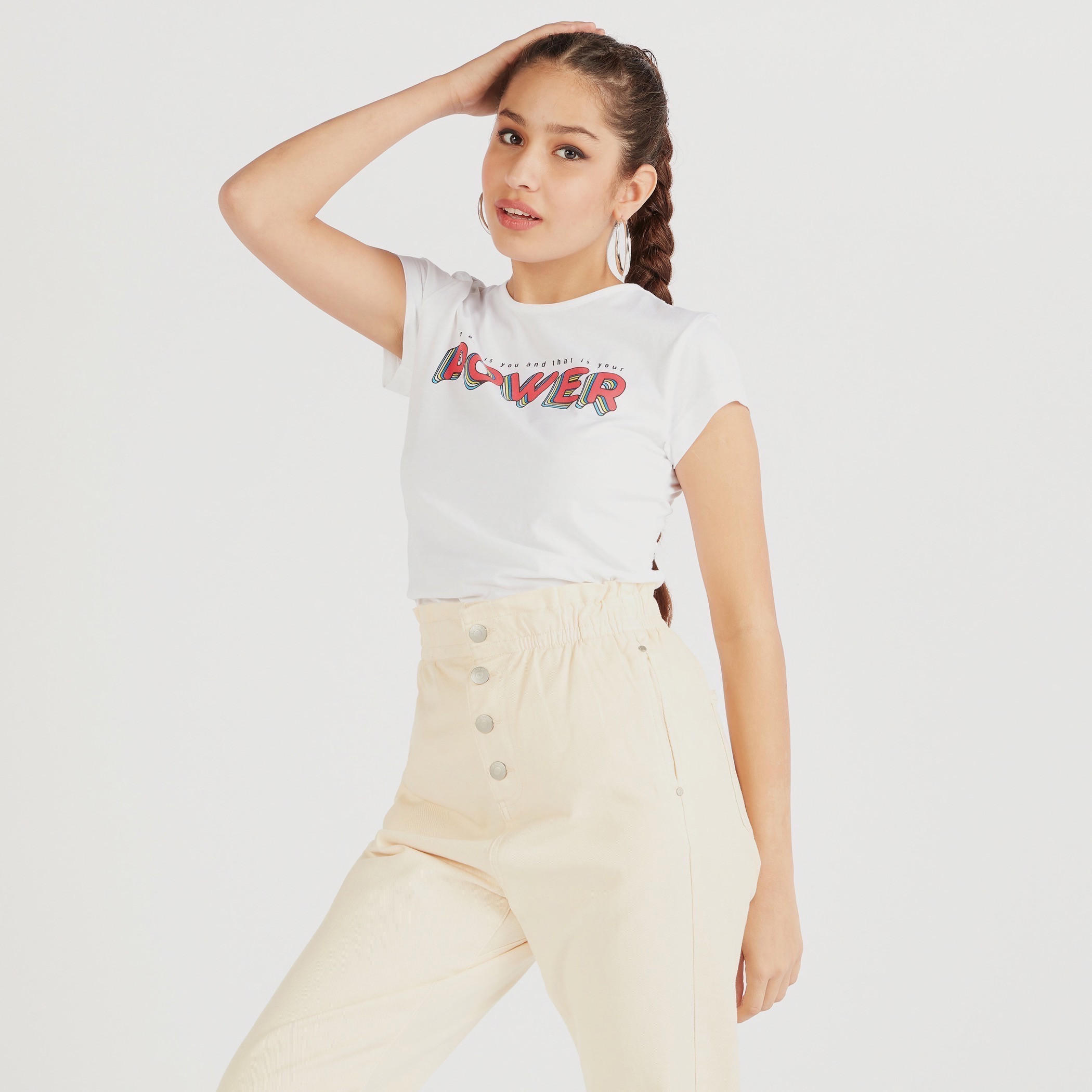 تيشيرت بياقة ضيّقة وأكمام كاب وطَبعات-women-clothing-tshirts-image-1