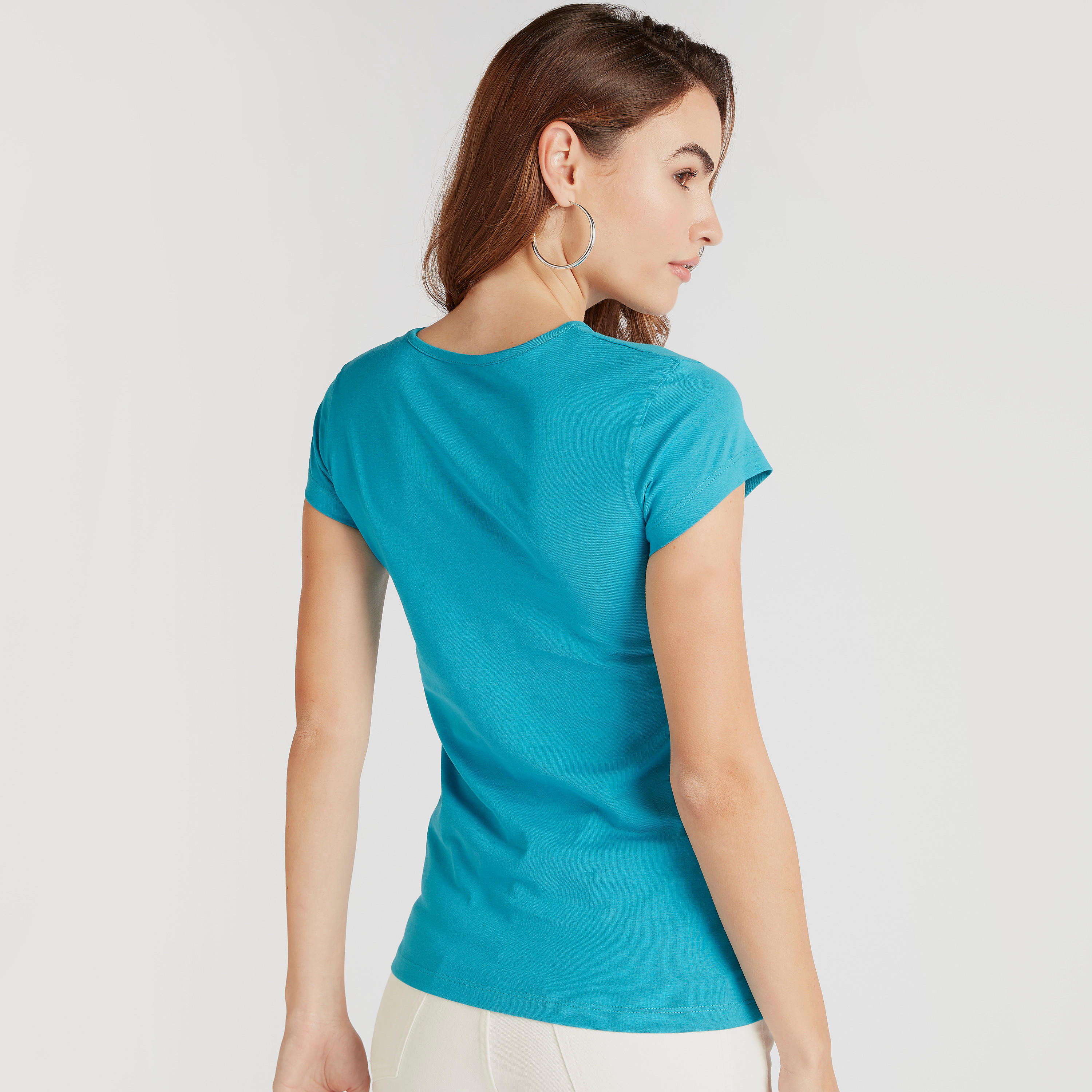 Slogan Print Crew Neck T-shirt with Cap Sleeves-women-clothing-tshirts-image-4