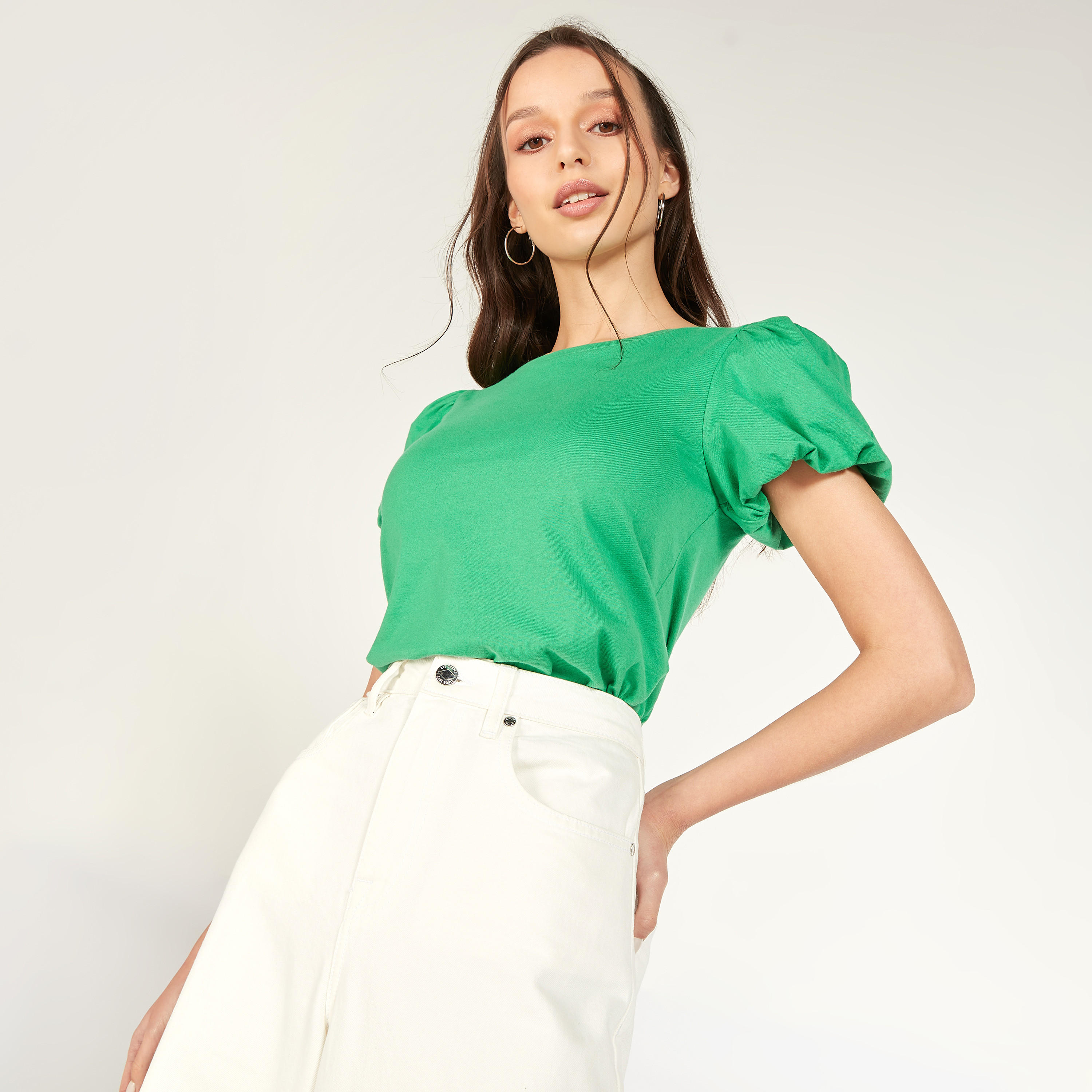 Solid Round Neck Top with Balloon Sleeves-women-clothing-shirtsandblouses-blouses-image-22