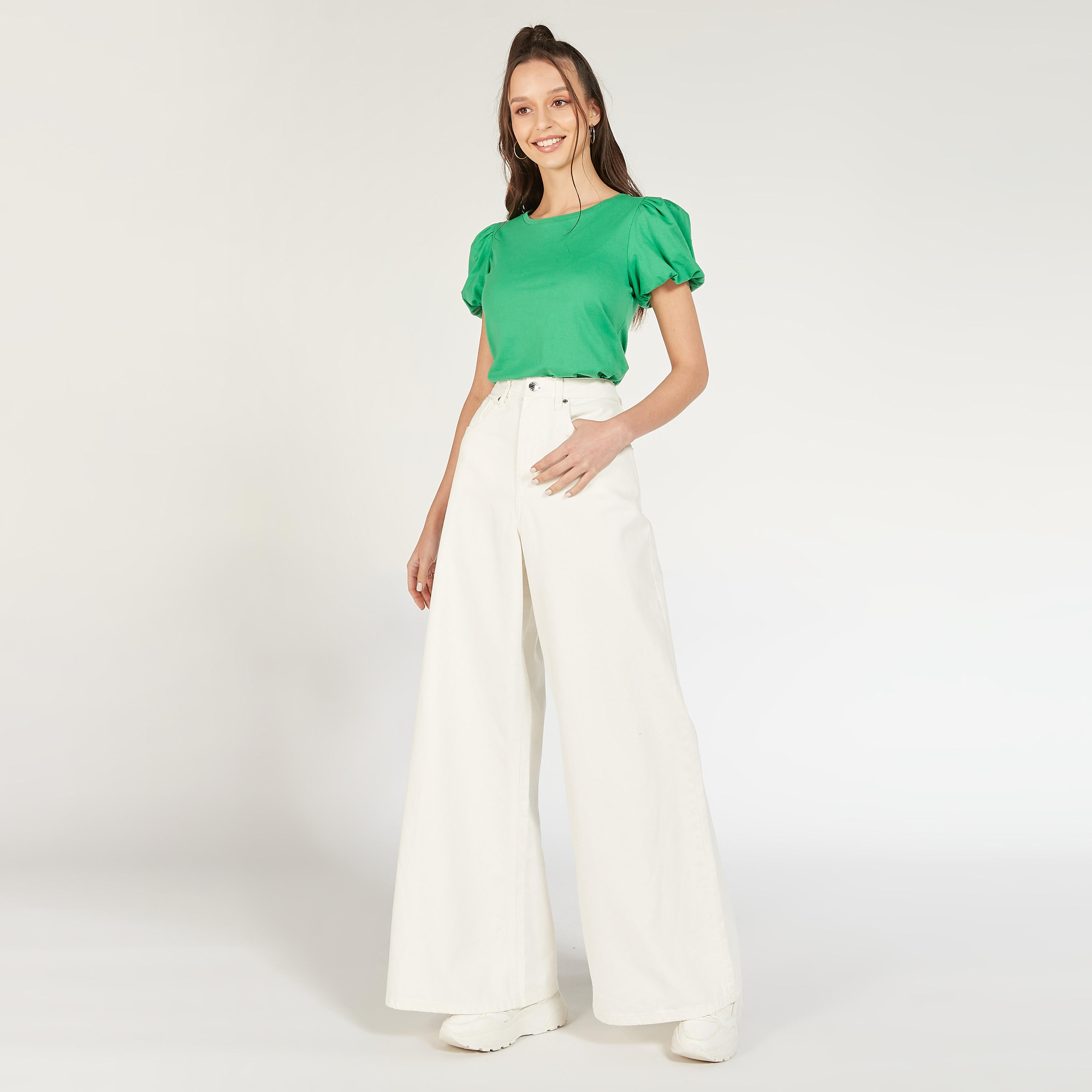 Solid Round Neck Top with Balloon Sleeves-women-clothing-shirtsandblouses-blouses-image-23