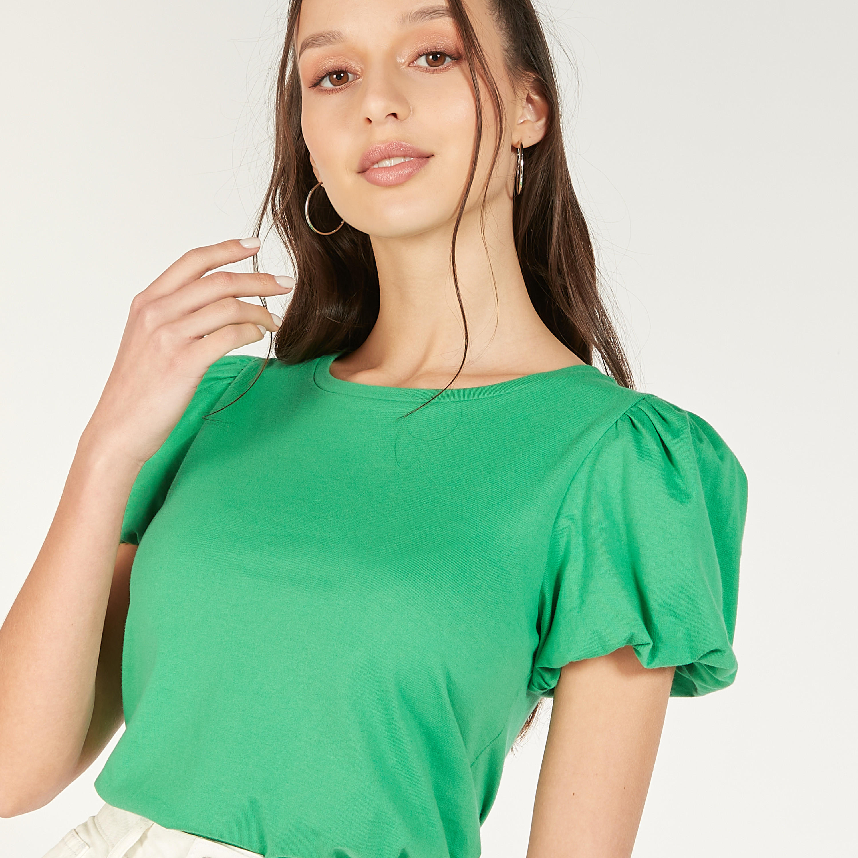 Solid Round Neck Top with Balloon Sleeves-women-clothing-shirtsandblouses-blouses-image-24