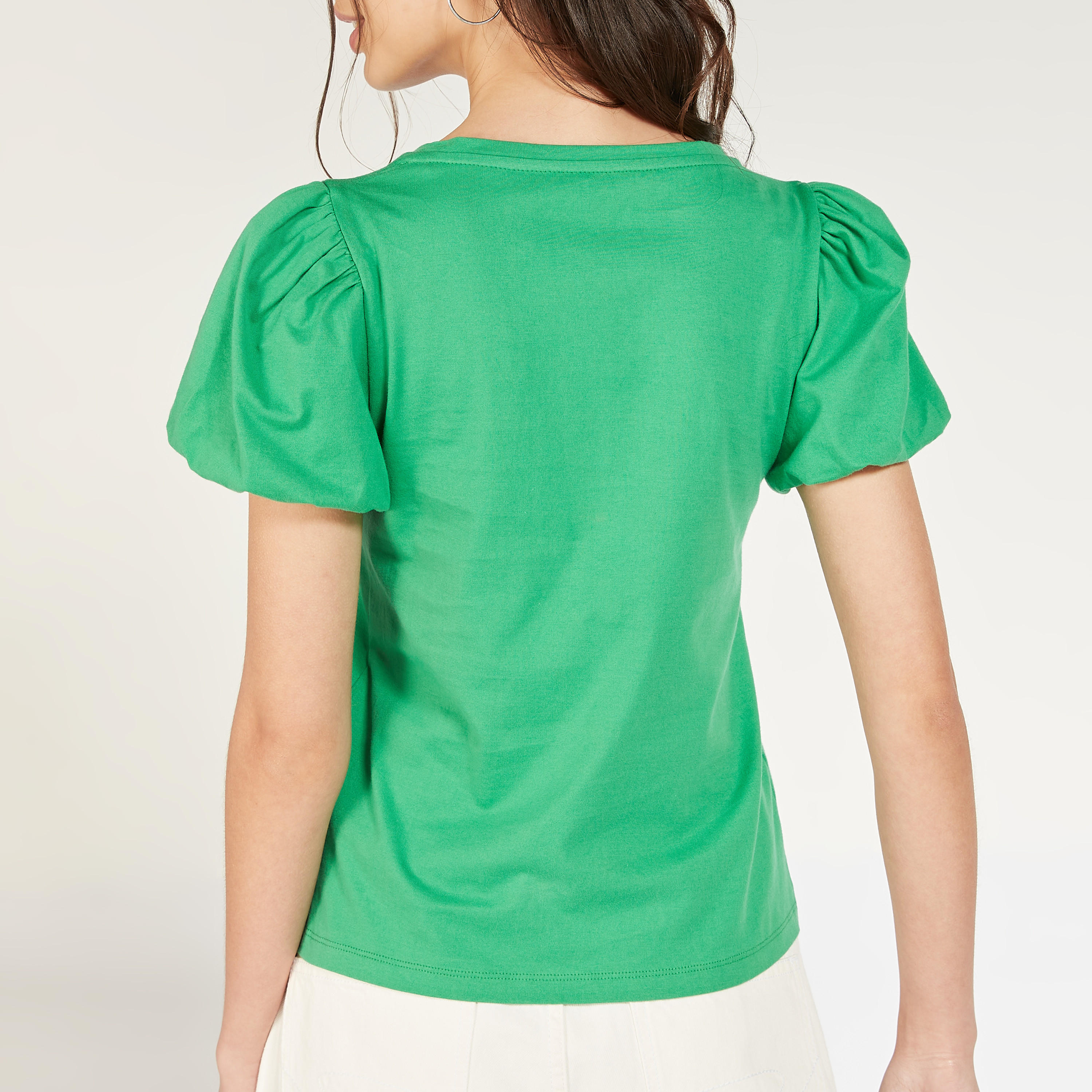 Solid Round Neck Top with Balloon Sleeves-women-clothing-shirtsandblouses-blouses-image-25
