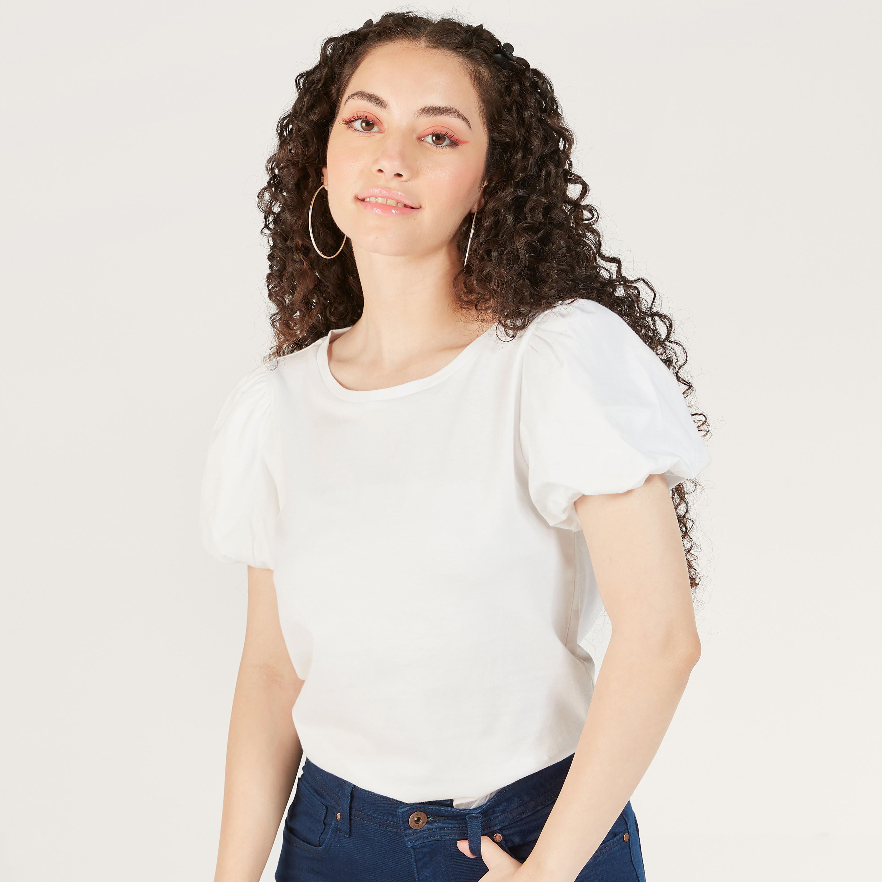 Solid Round Neck Top with Balloon Sleeves-women-clothing-shirtsandblouses-blouses-image-18